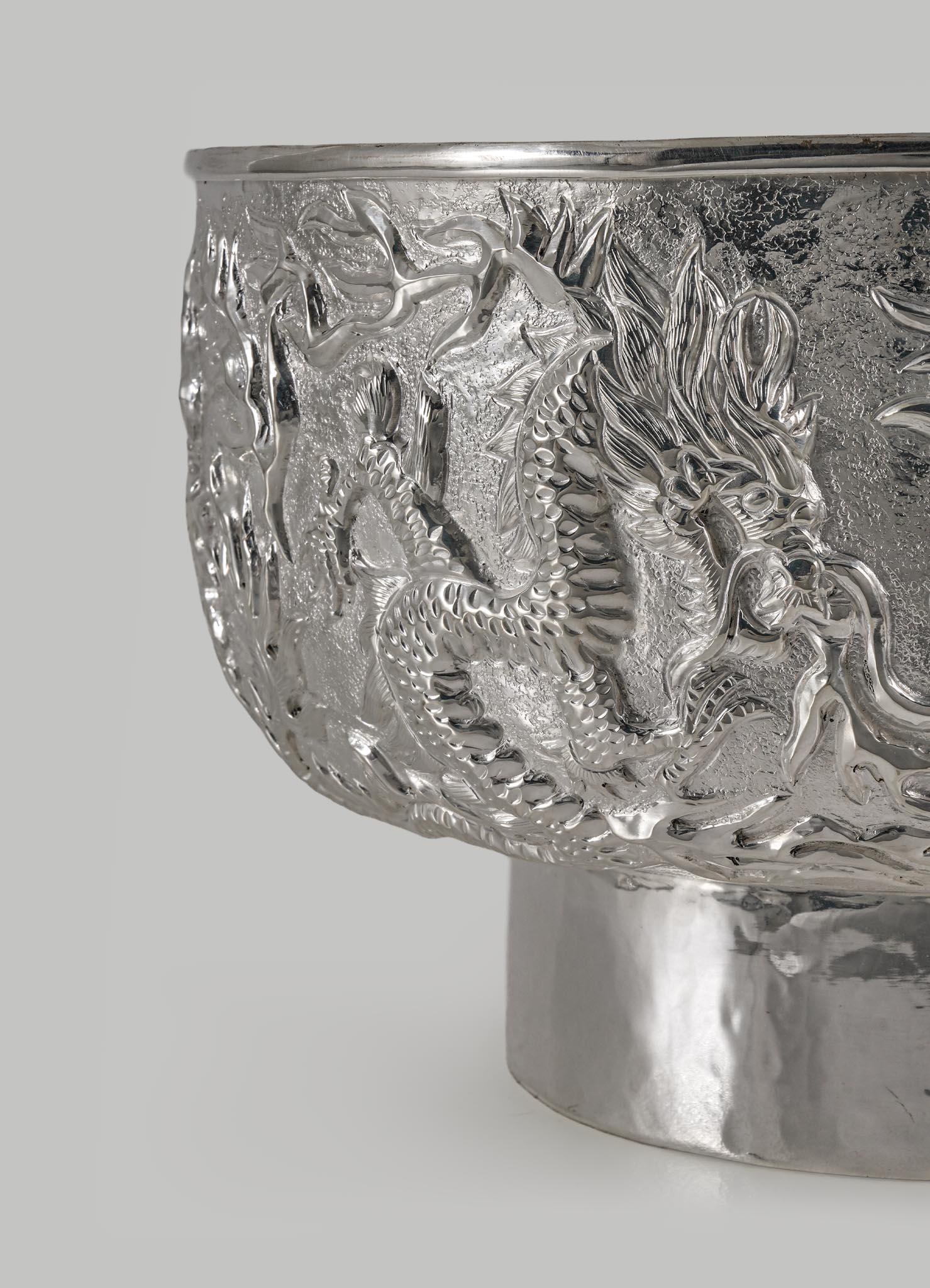 Golden Dragon Silver Plated Serving Bowl in Brass, Viya by Vikram Goyal In New Condition For Sale In Noida, DL