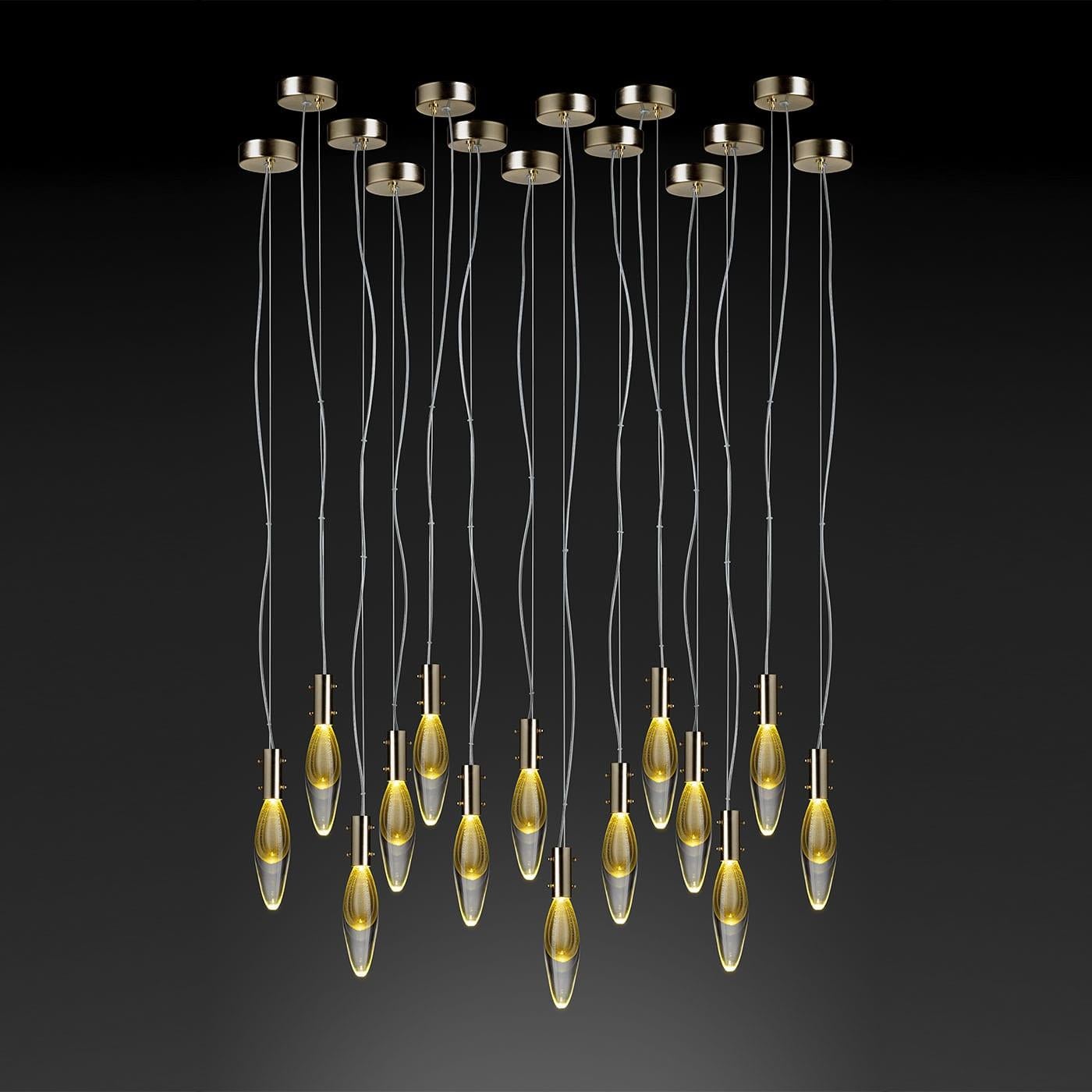 Italian Golden Drops 14 Chandelier For Sale