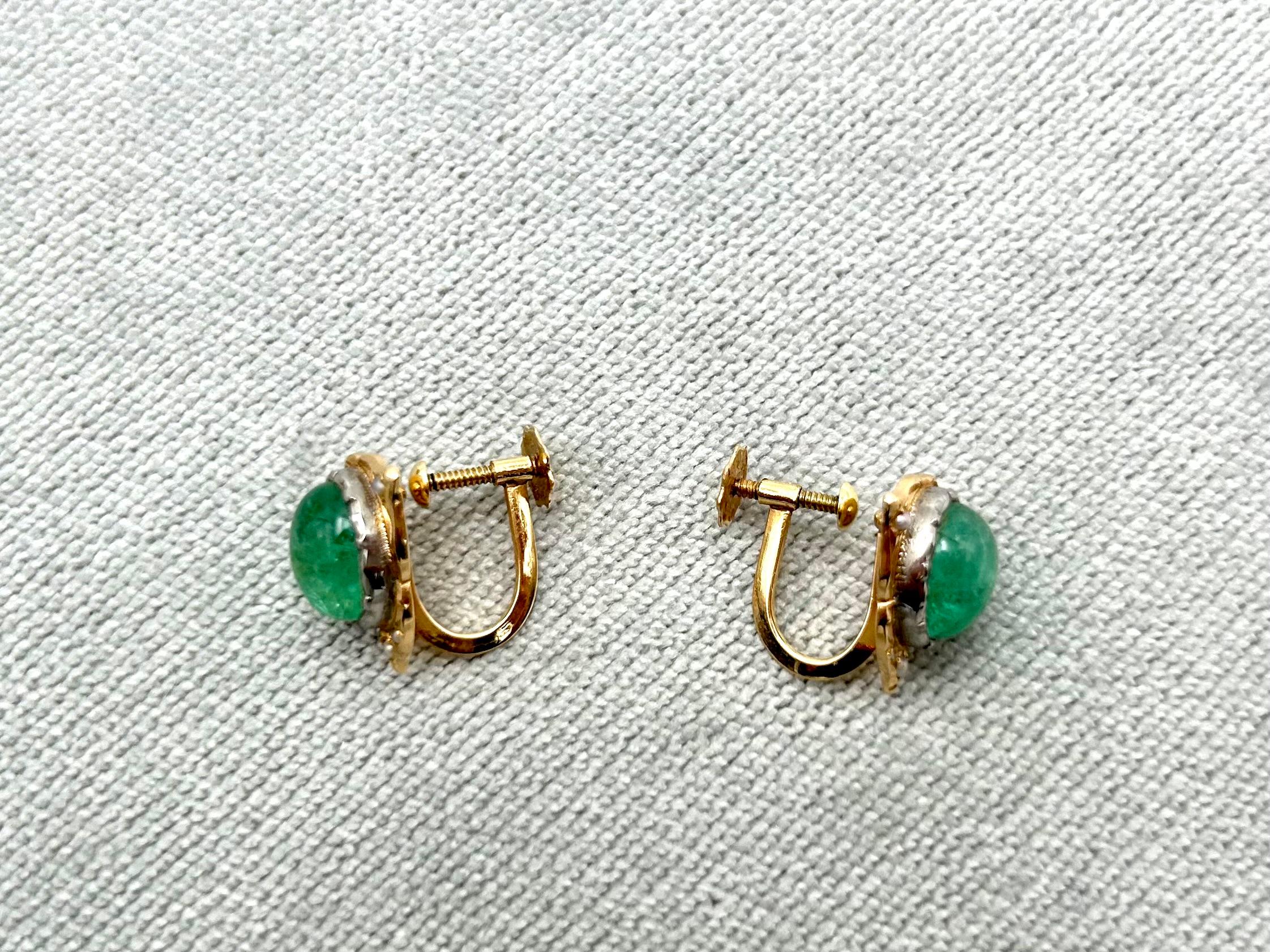 Golden earrings with emeralds and pearls In Good Condition For Sale In Chorzów, PL