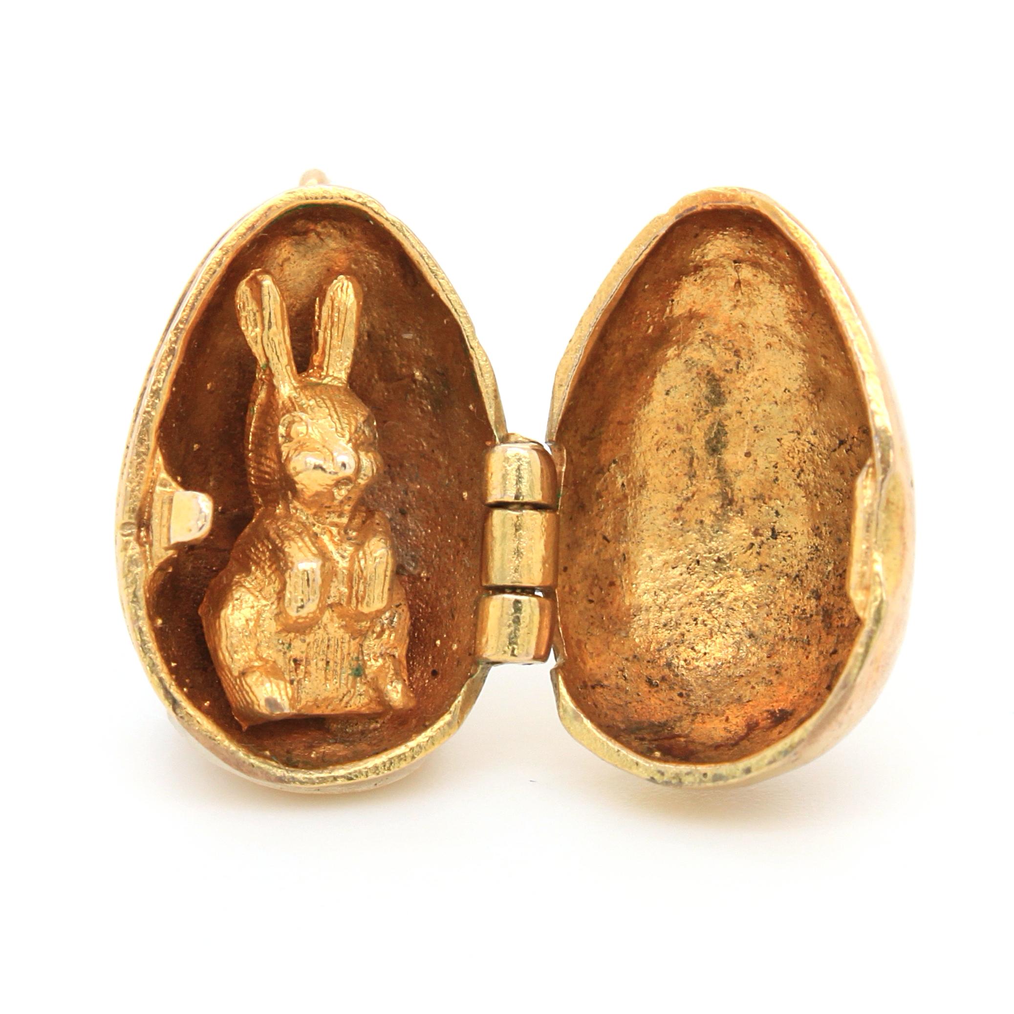 Women's or Men's Golden Egg with Rabbit Pendant, circa 1900