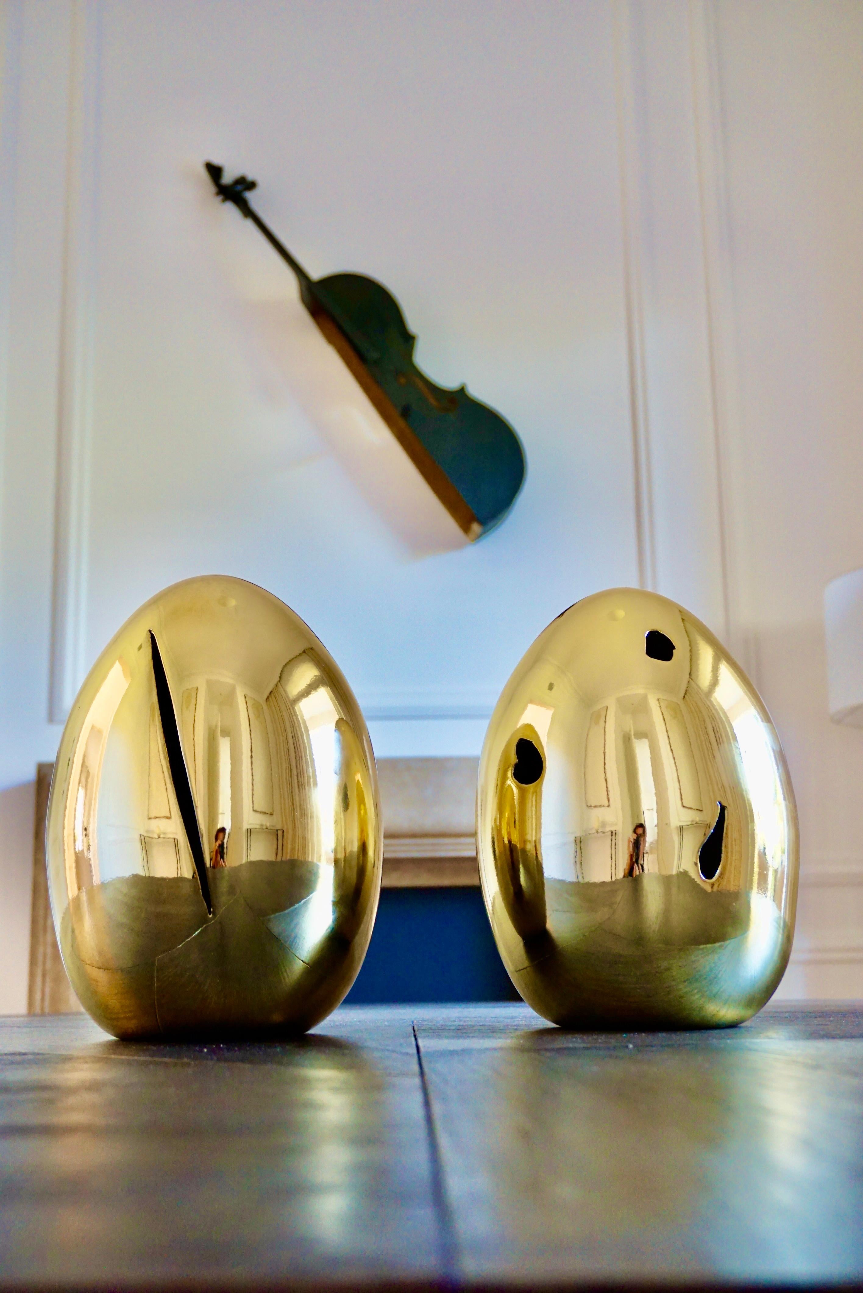 Paar golden glasierte Keramiklampen „GOLDEN EGGS“, Hommage an Lucio Fontana (Poliert) im Angebot
