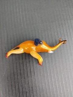 Golden Elephant with Blue Ears and White Tusk German Blown-Glass Ornament