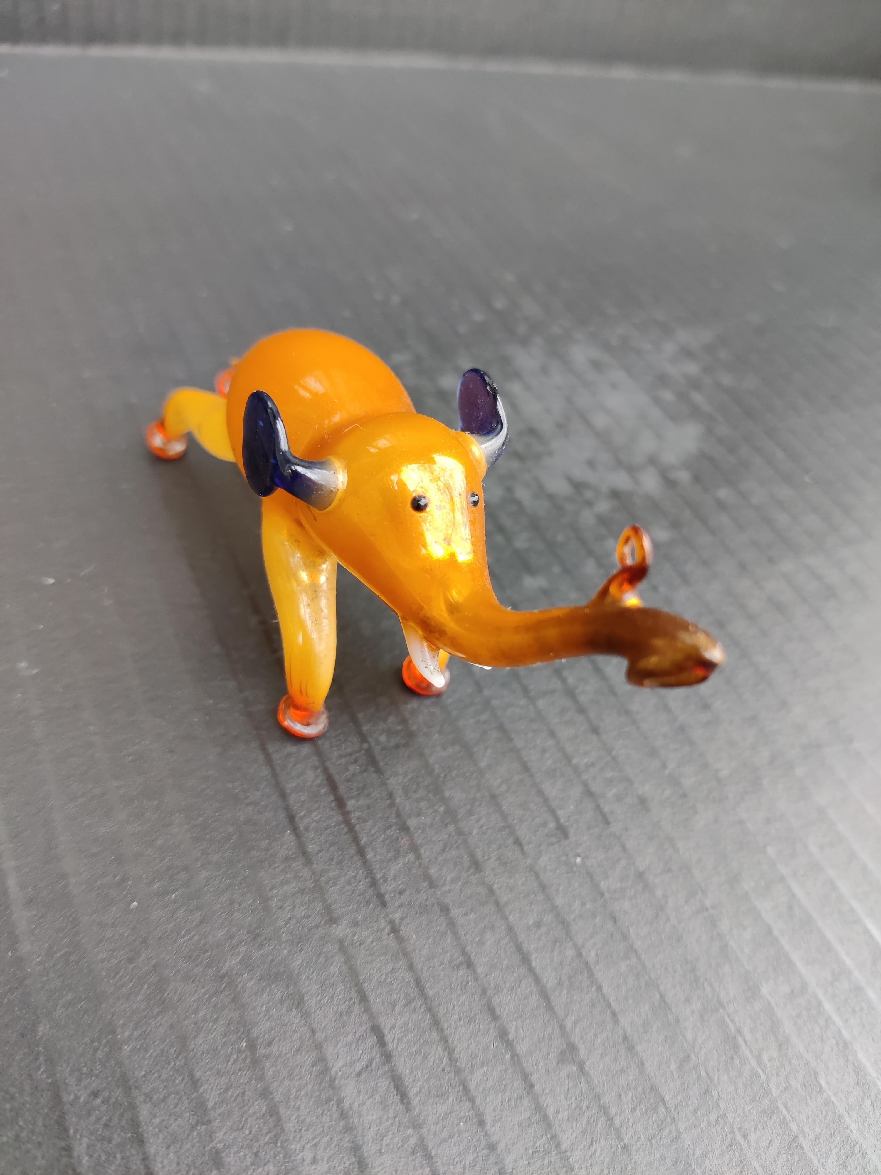 20th Century Golden Elephant with Blue Ears and White Tusk German Blown-Glass Ornament For Sale