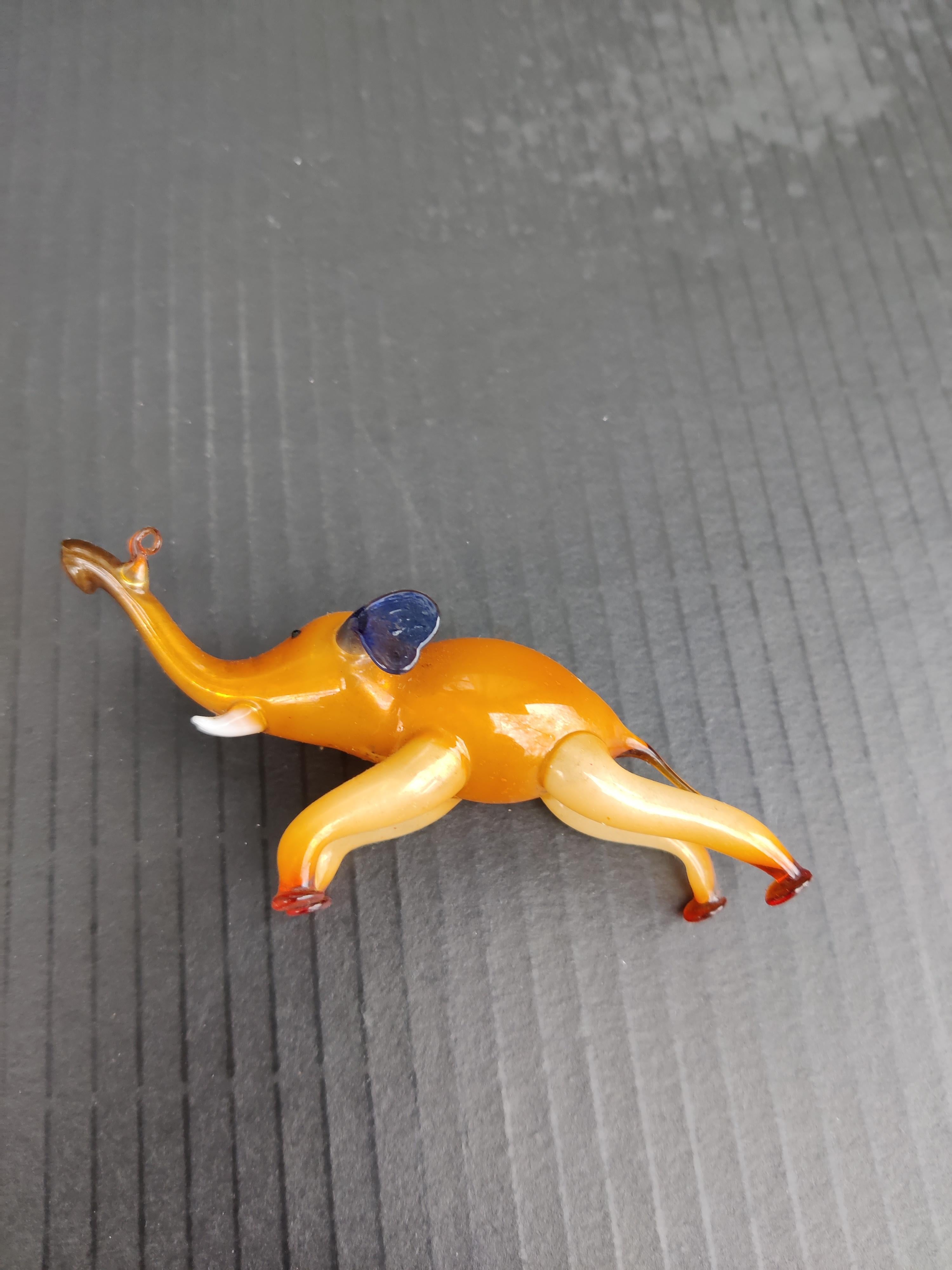 Mercury Glass Golden Elephant with Blue Ears and White Tusk German Blown-Glass Ornament For Sale