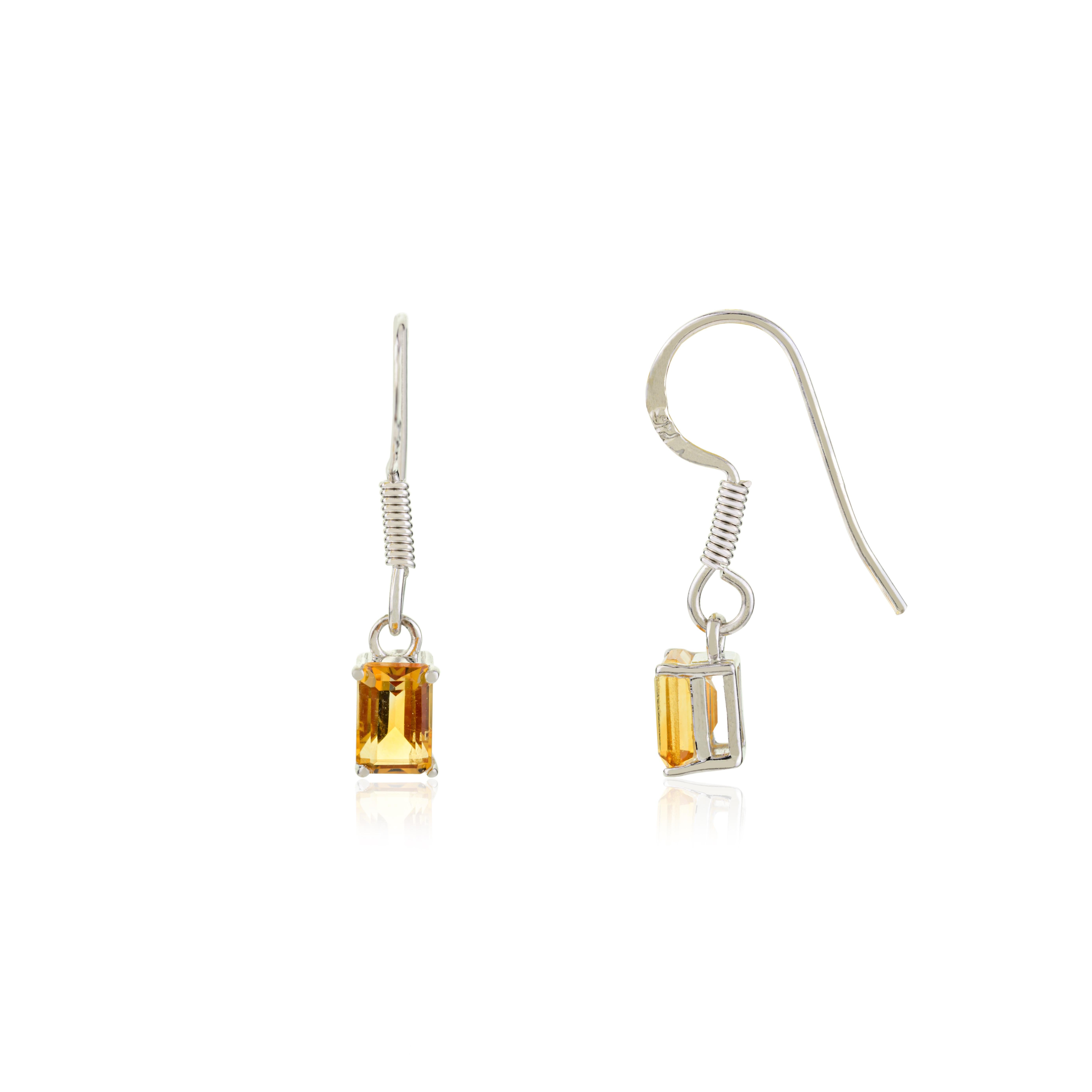 Contemporary Golden Ember Sleek Citrine Drop Earrings in Sterling Silver November Birthstone For Sale