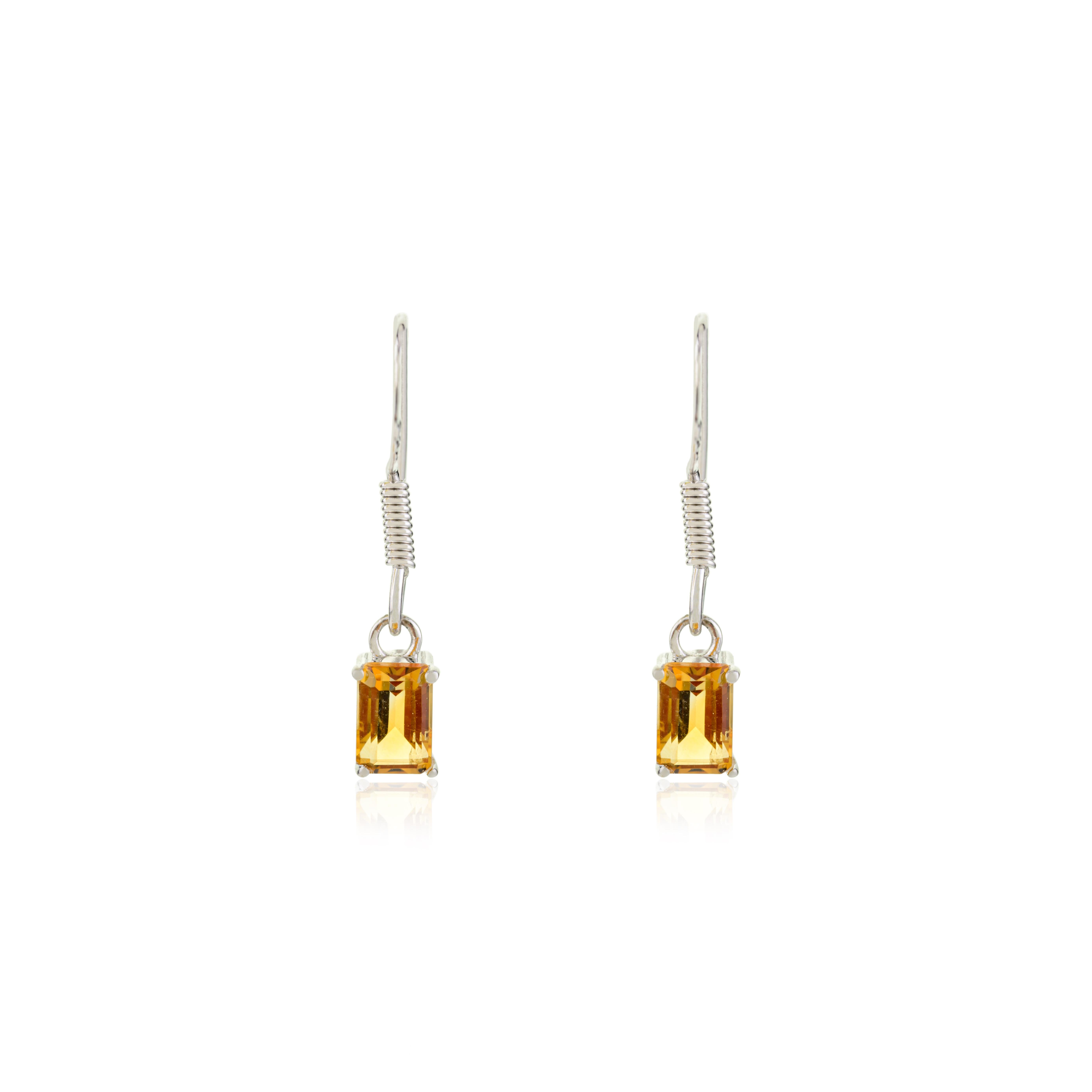 Golden Ember Sleek Citrine Drop Earrings in Sterling Silver November Birthstone For Sale 1