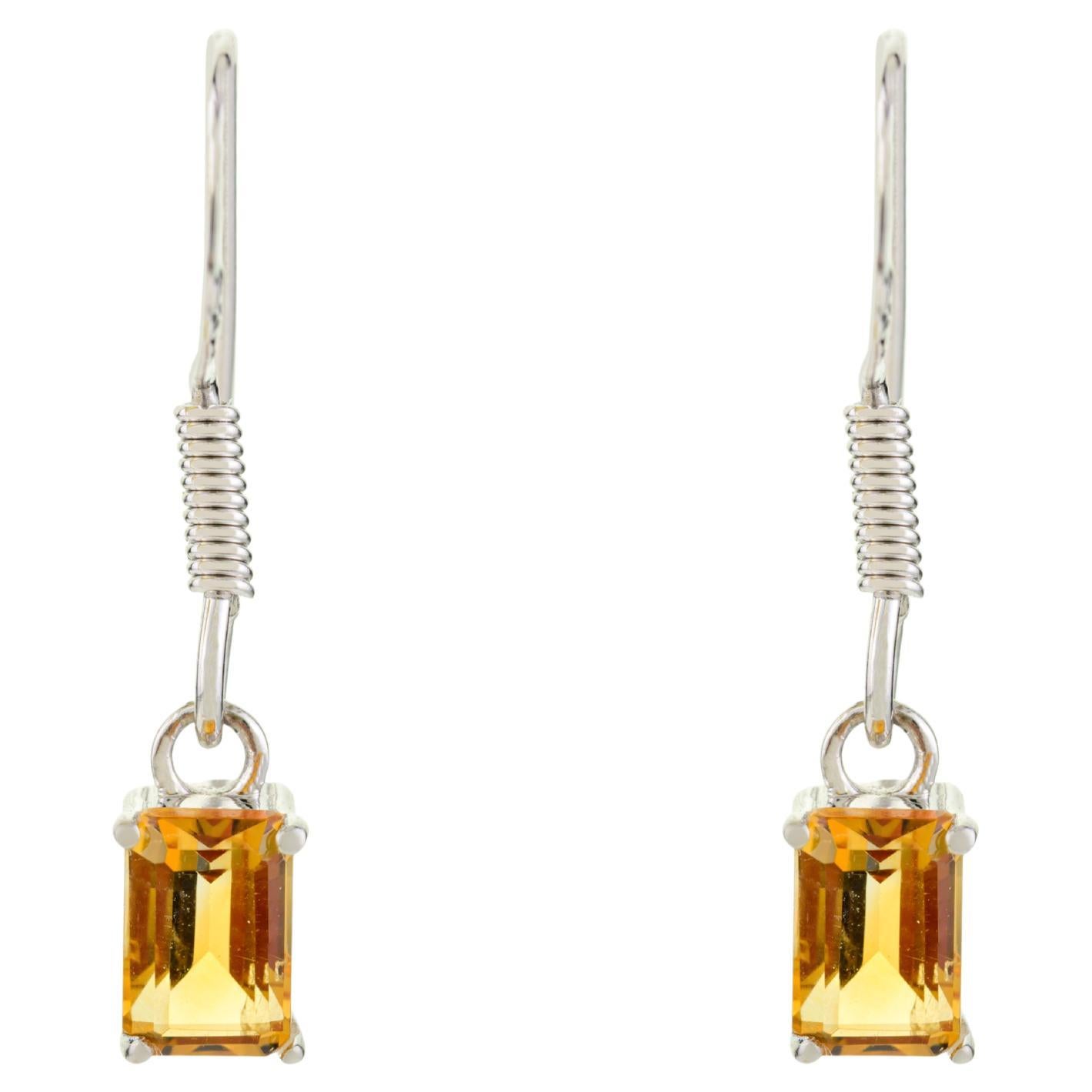 Golden Ember Sleek Citrine Drop Earrings in Sterling Silver November Birthstone For Sale