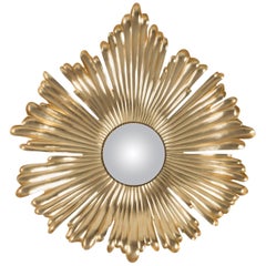 Golden Eye Mirror in Solid Mahogany Wood with Gold Paint