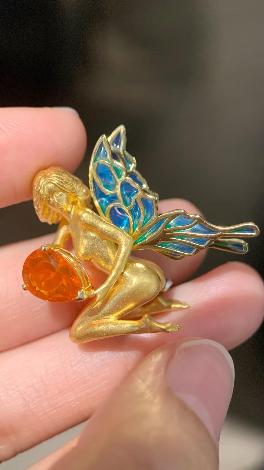 Modern 'Golden Fairy' Collection 18K Gold Brooch/Pendant For Sale