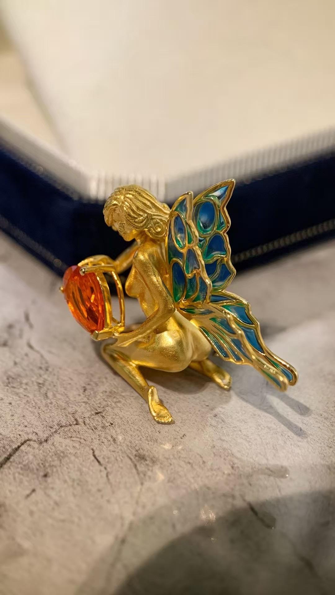 Women's or Men's 'Golden Fairy' Collection 18K Gold Brooch/Pendant For Sale