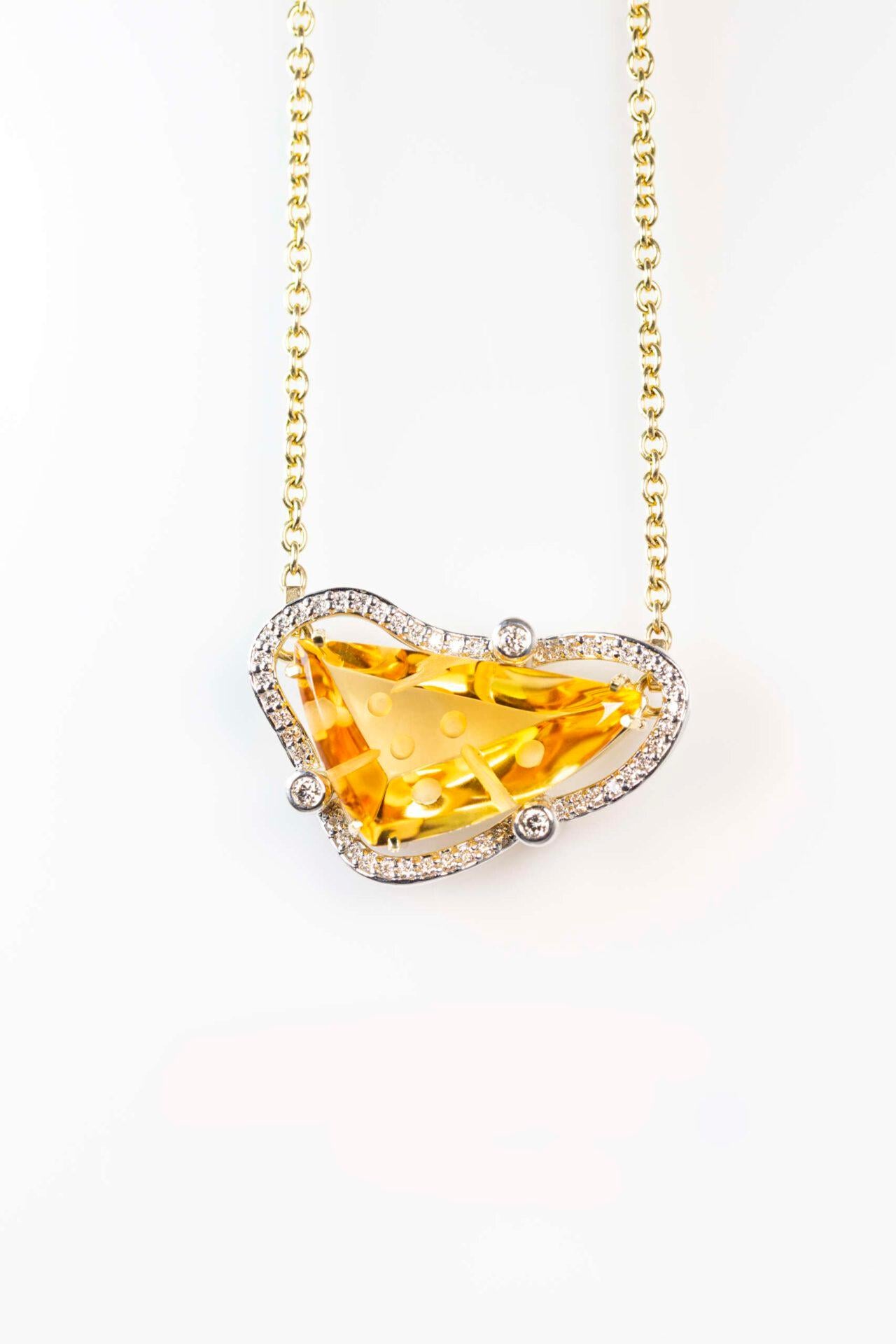 Mixed Cut Golden Fantasy” Two-Tone Citrine Necklace For Sale