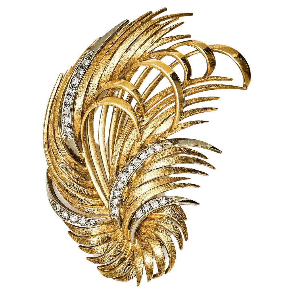 Golden Feather Vintage Brooch For Sale
