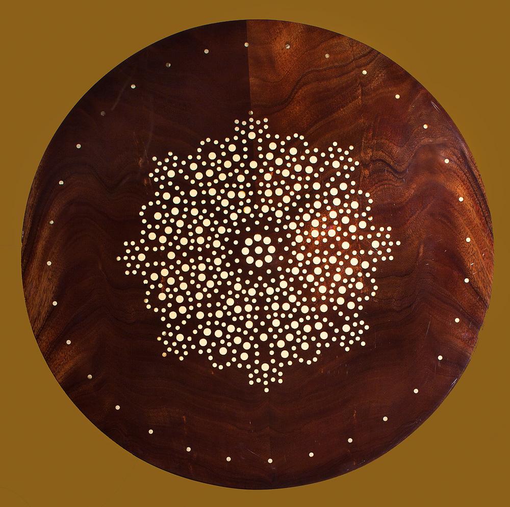 Contemporary Golden Fleur Turned Small Side Table with Round Inlaid Top (Flower) For Sale