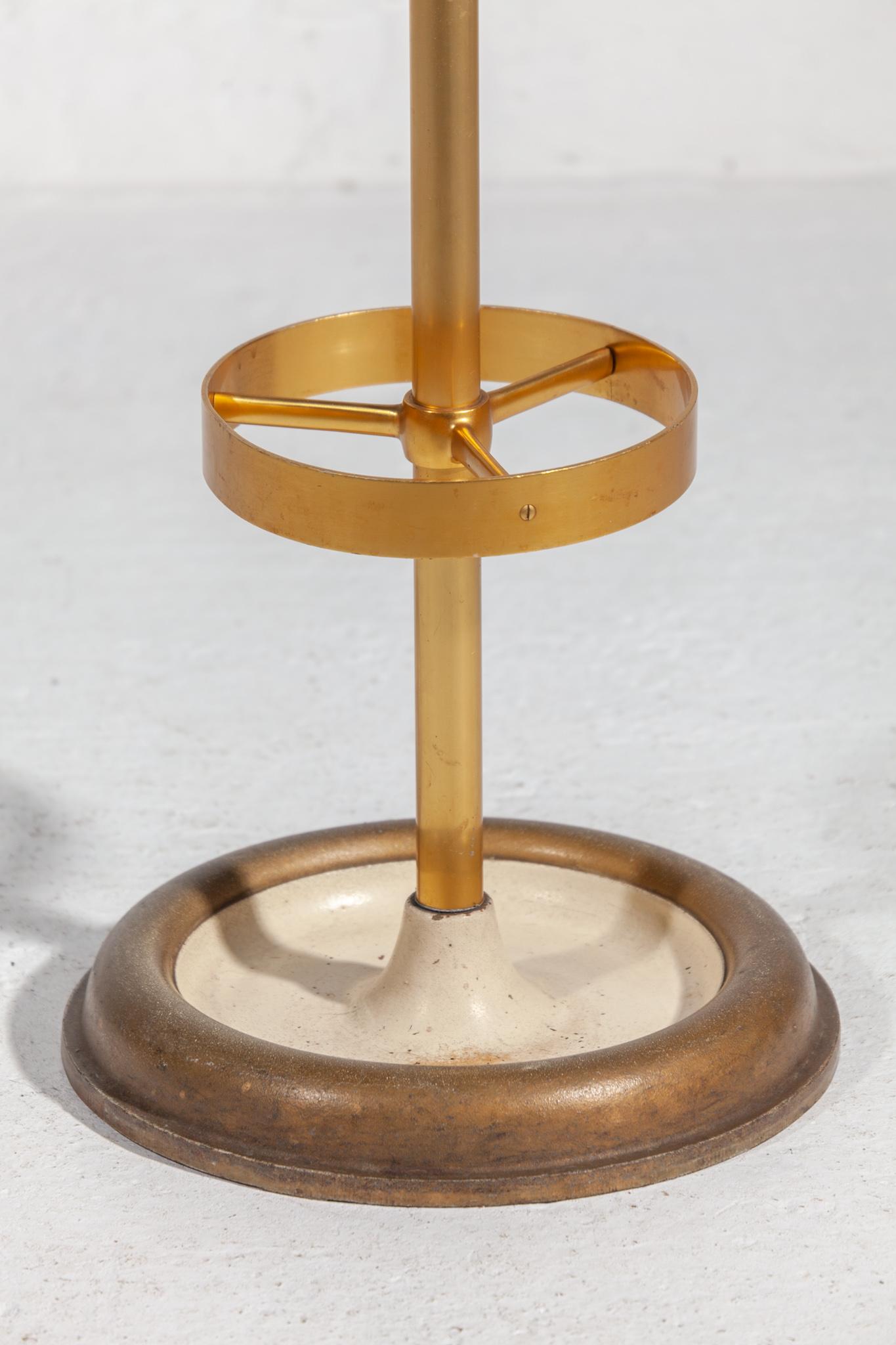 German Golden Floor Stand Coat Rack with Umbrella and Walking Sticks Stand, 1970s For Sale