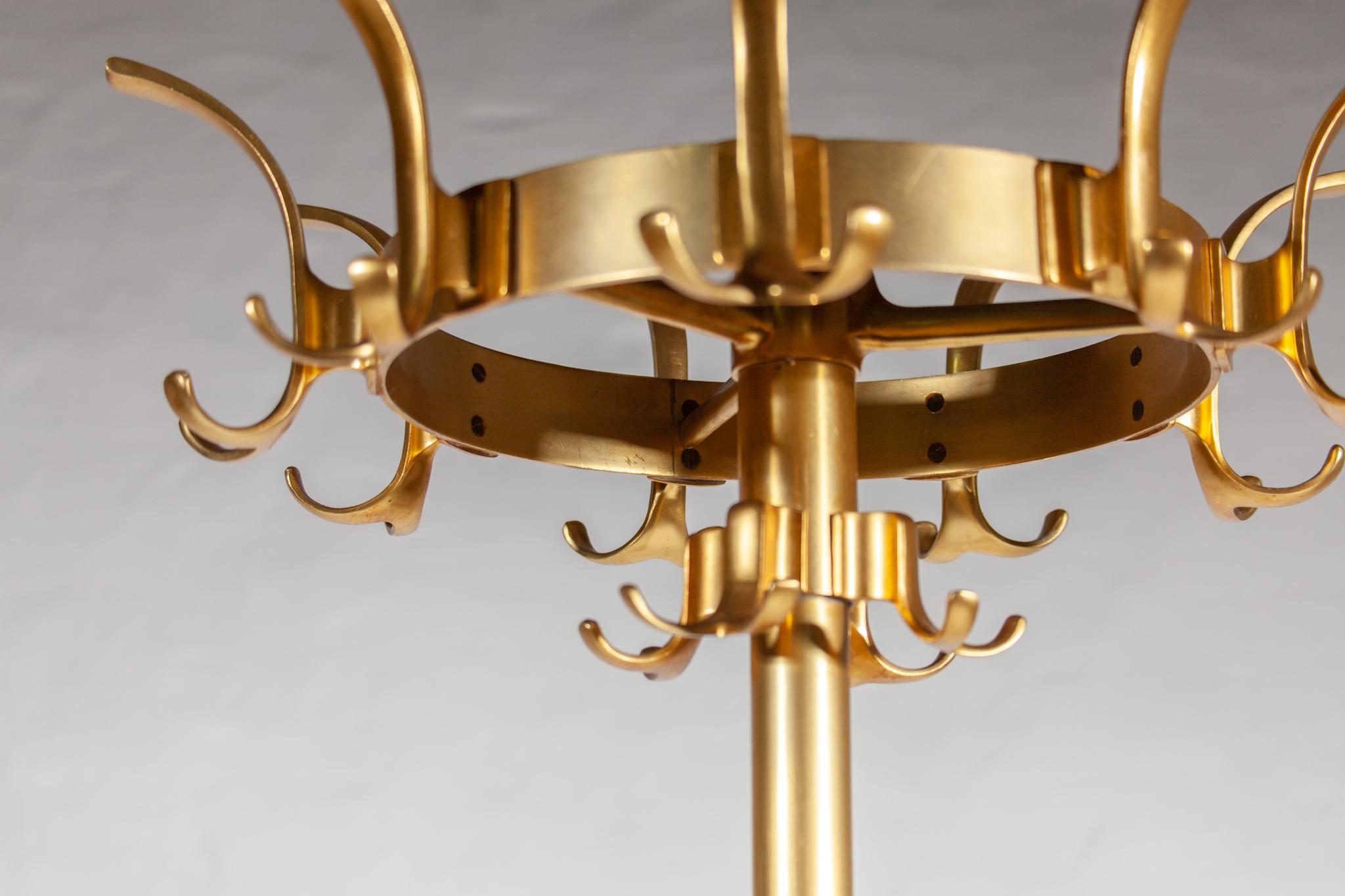 Late 20th Century Golden Floor Stand Coat Rack with Umbrella and Walking Sticks Stand, 1970s For Sale