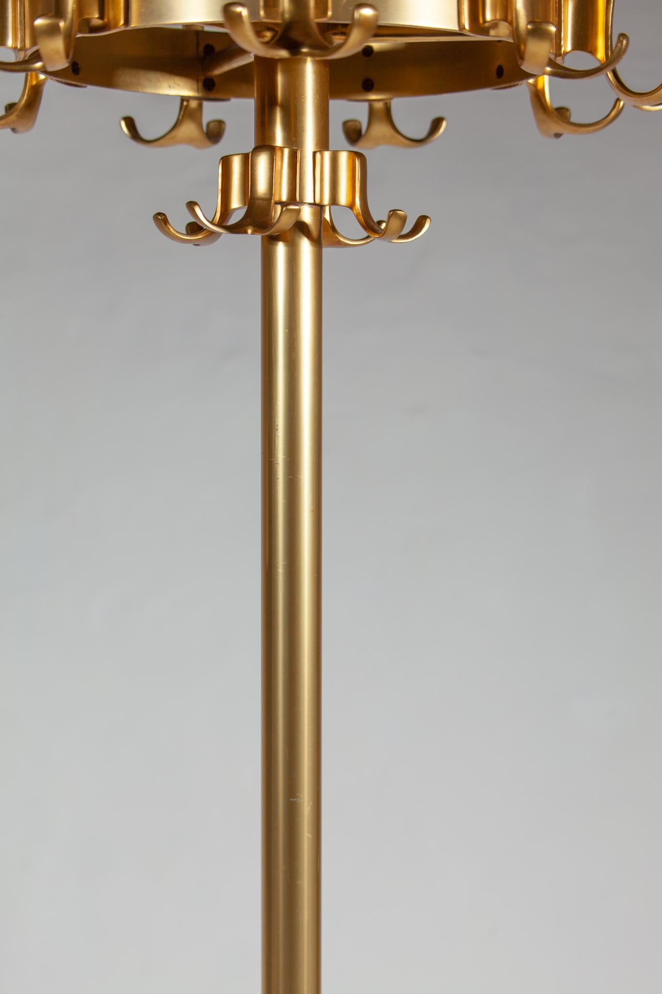 Metal Golden Floor Stand Coat Rack with Umbrella and Walking Sticks Stand, 1970s For Sale