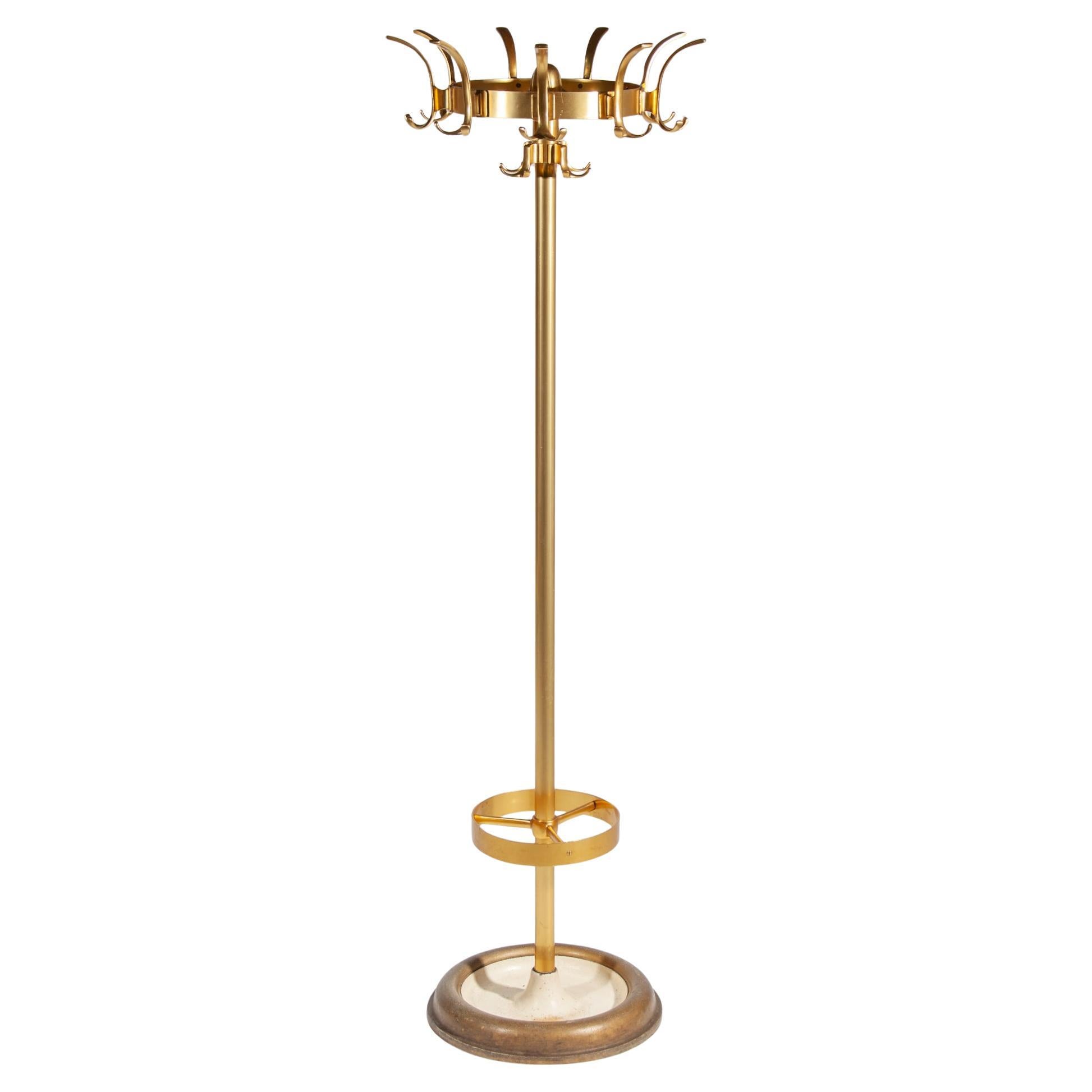 Golden Floor Stand Coat Rack with Umbrella and Walking Sticks Stand, 1970s