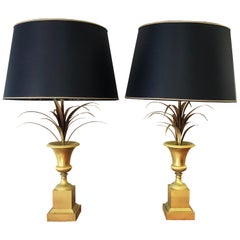 Golden Floral Charles & Fils Table Lamps, 1960s, France