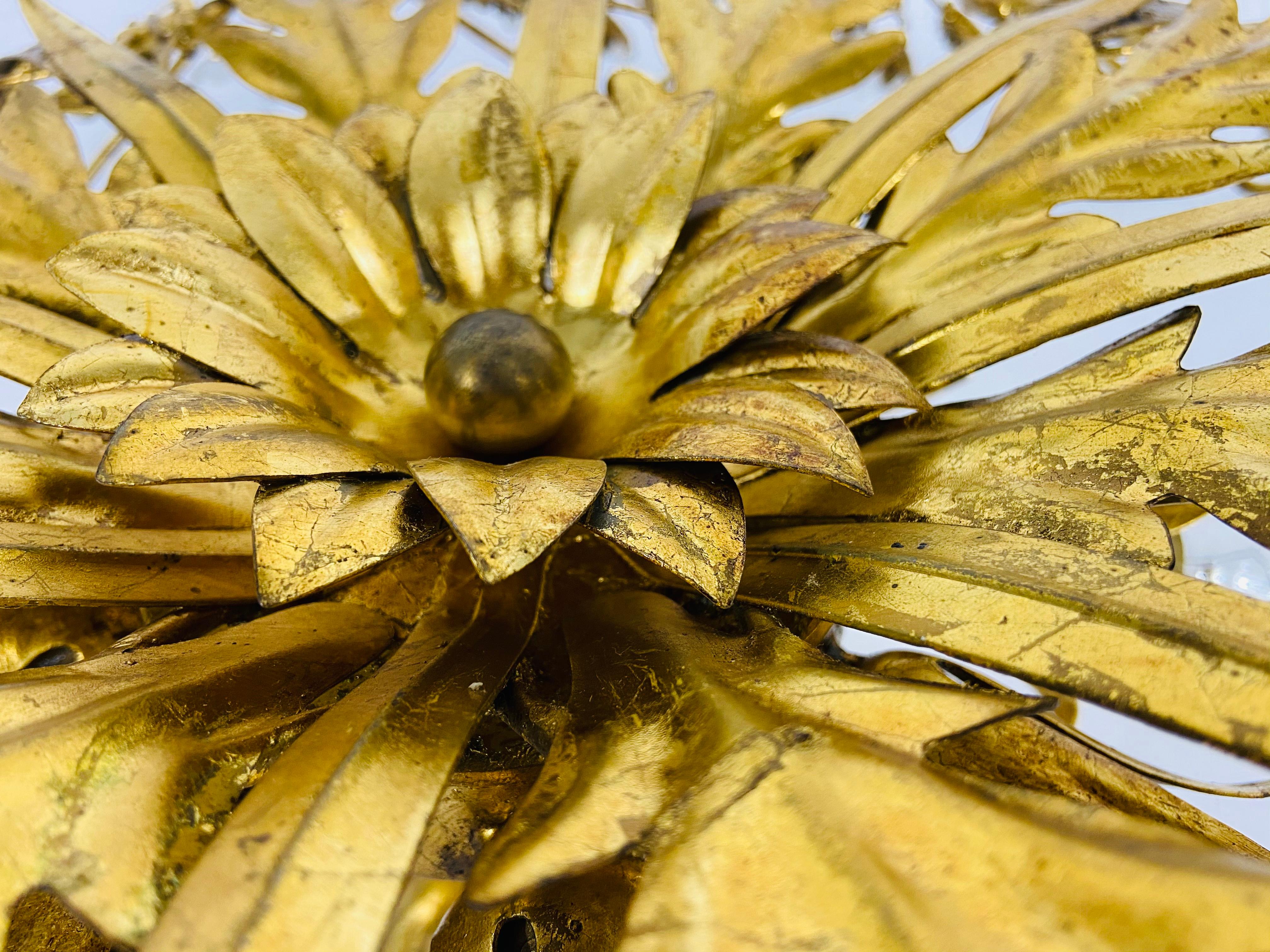 Golden Florentine Flower Shape Flushmount Attributed to Banci Firenze, 1950s 2