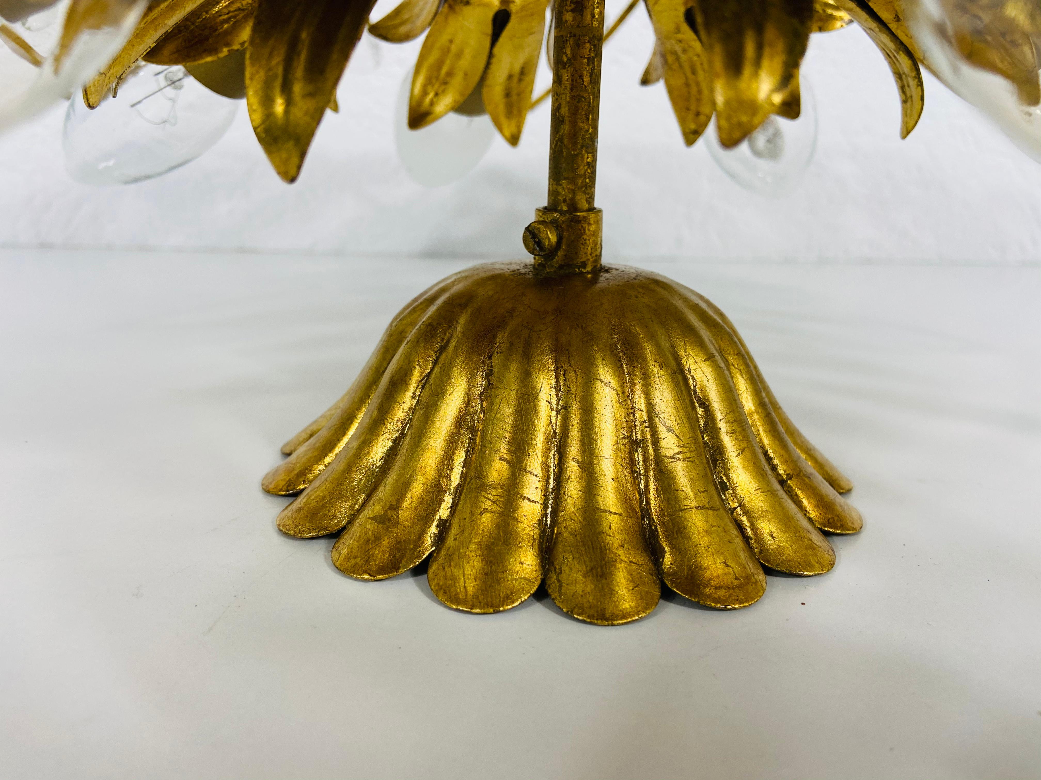 Golden Florentine Flower Shape Flushmount Attributed to Banci Firenze, 1950s 4