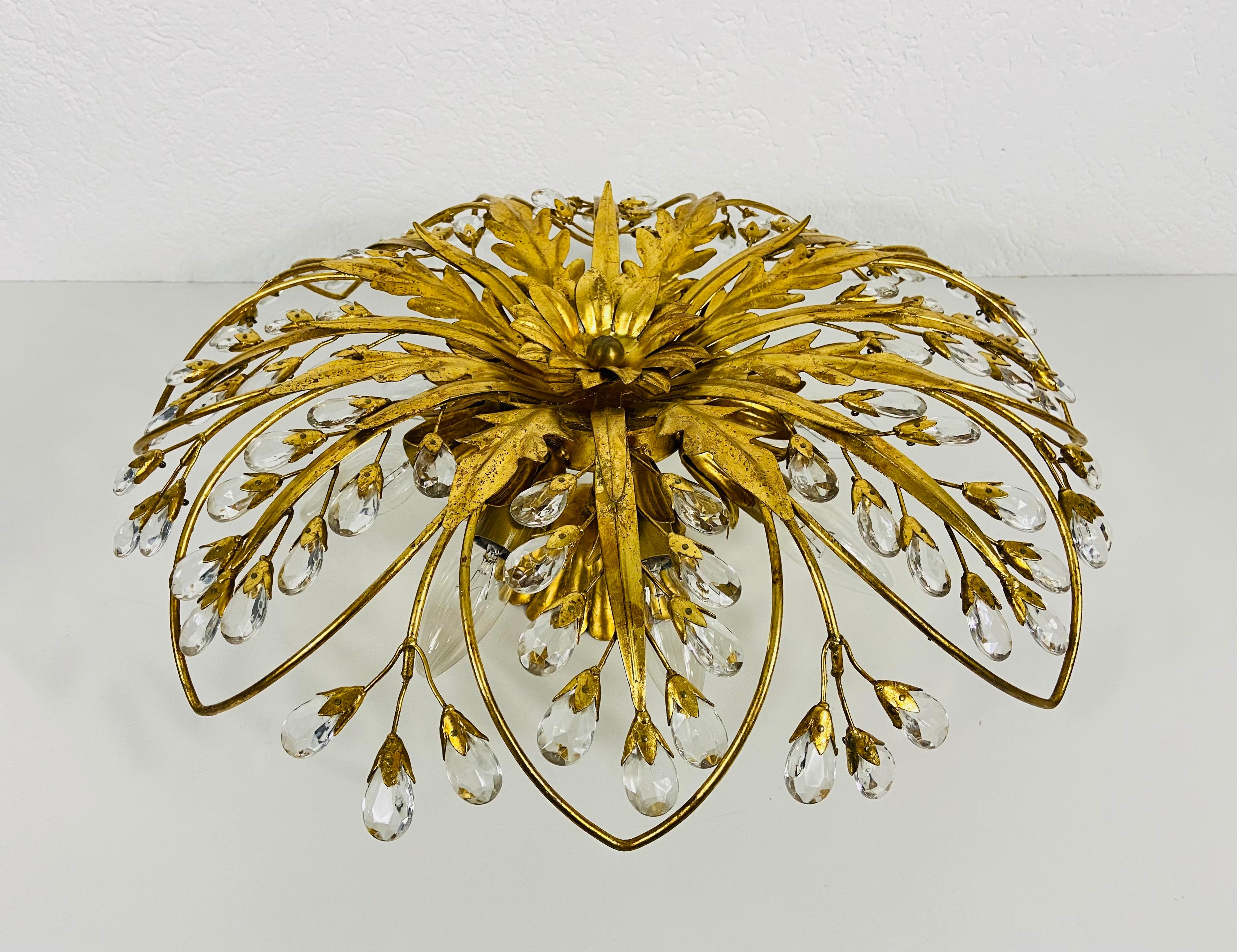 Golden Florentine Flower Shape Flushmount Attributed to Banci Firenze, 1950s 8