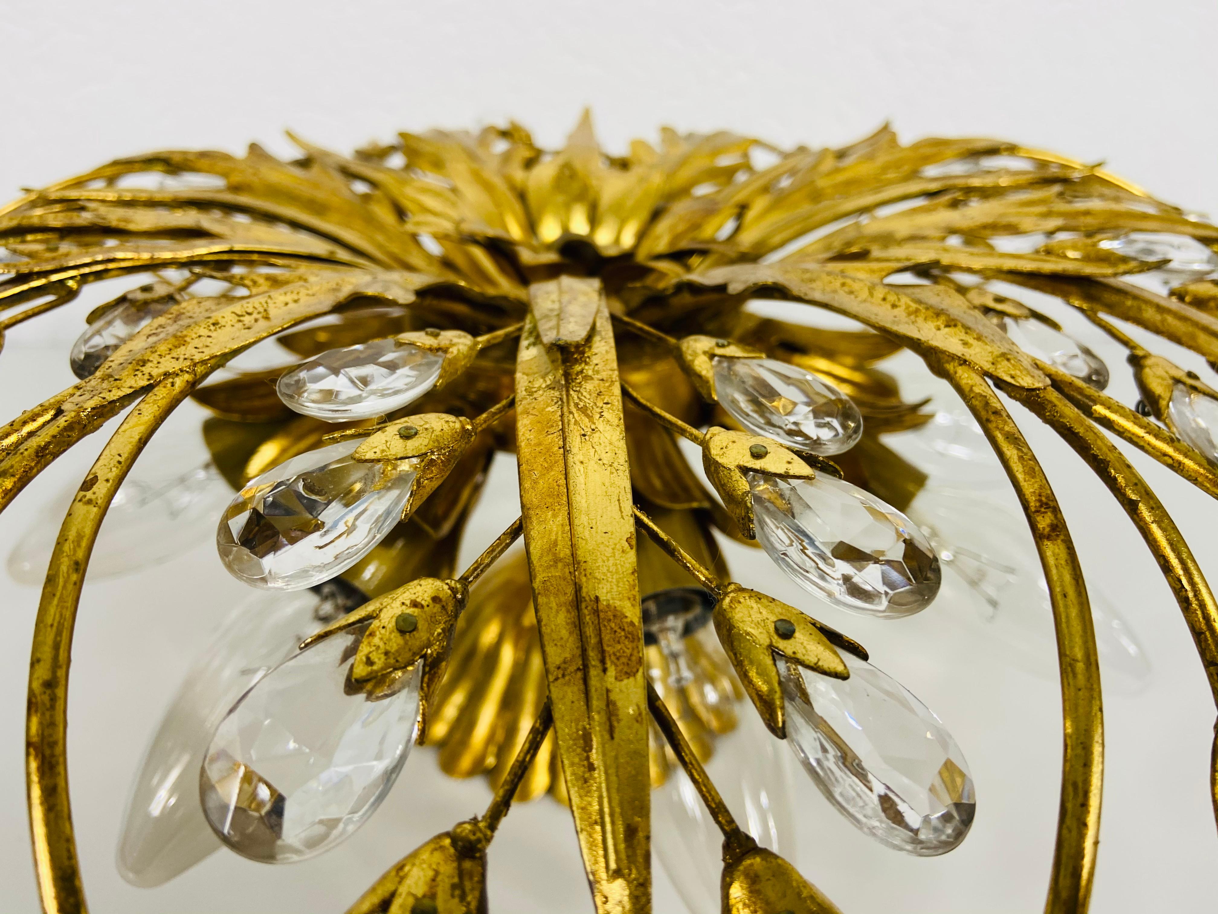 Golden Florentine Flower Shape Flushmount Attributed to Banci Firenze, 1950s 1