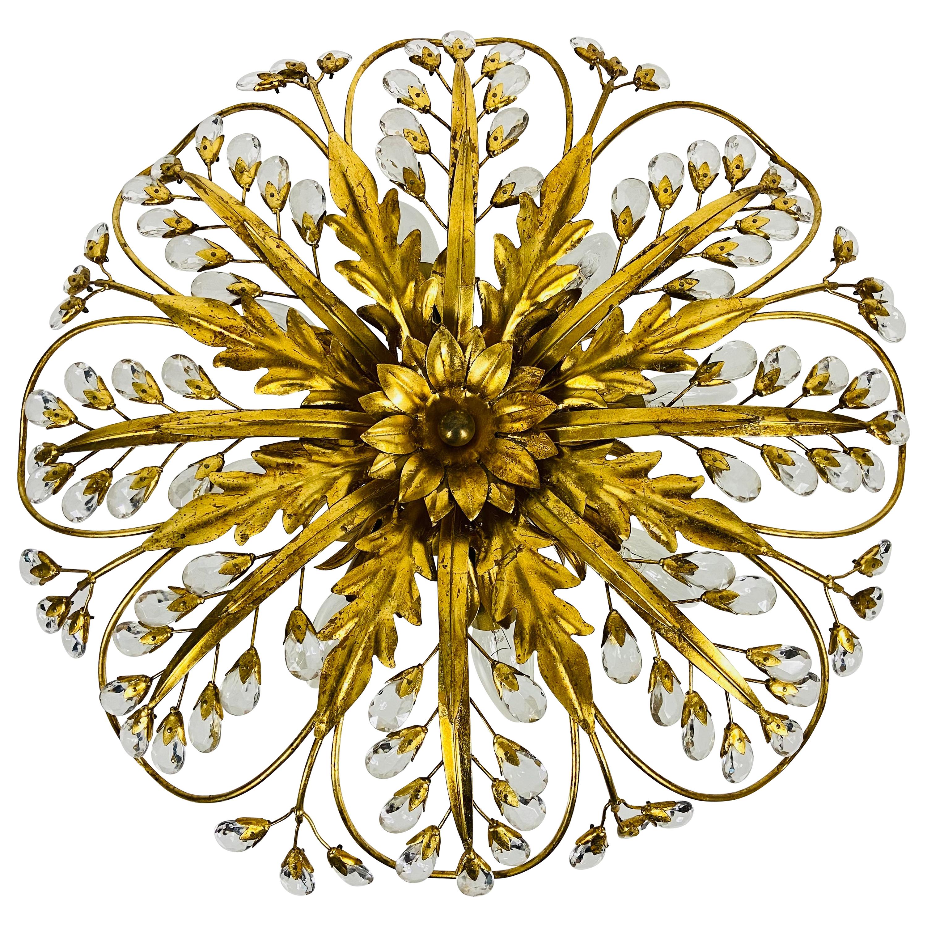 Golden Florentine Flower Shape Flushmount Attributed to Banci Firenze, 1950s