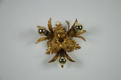 Golden Florentine Flower Shape Flush Mount or Wall Lamp, Germany, 1970s