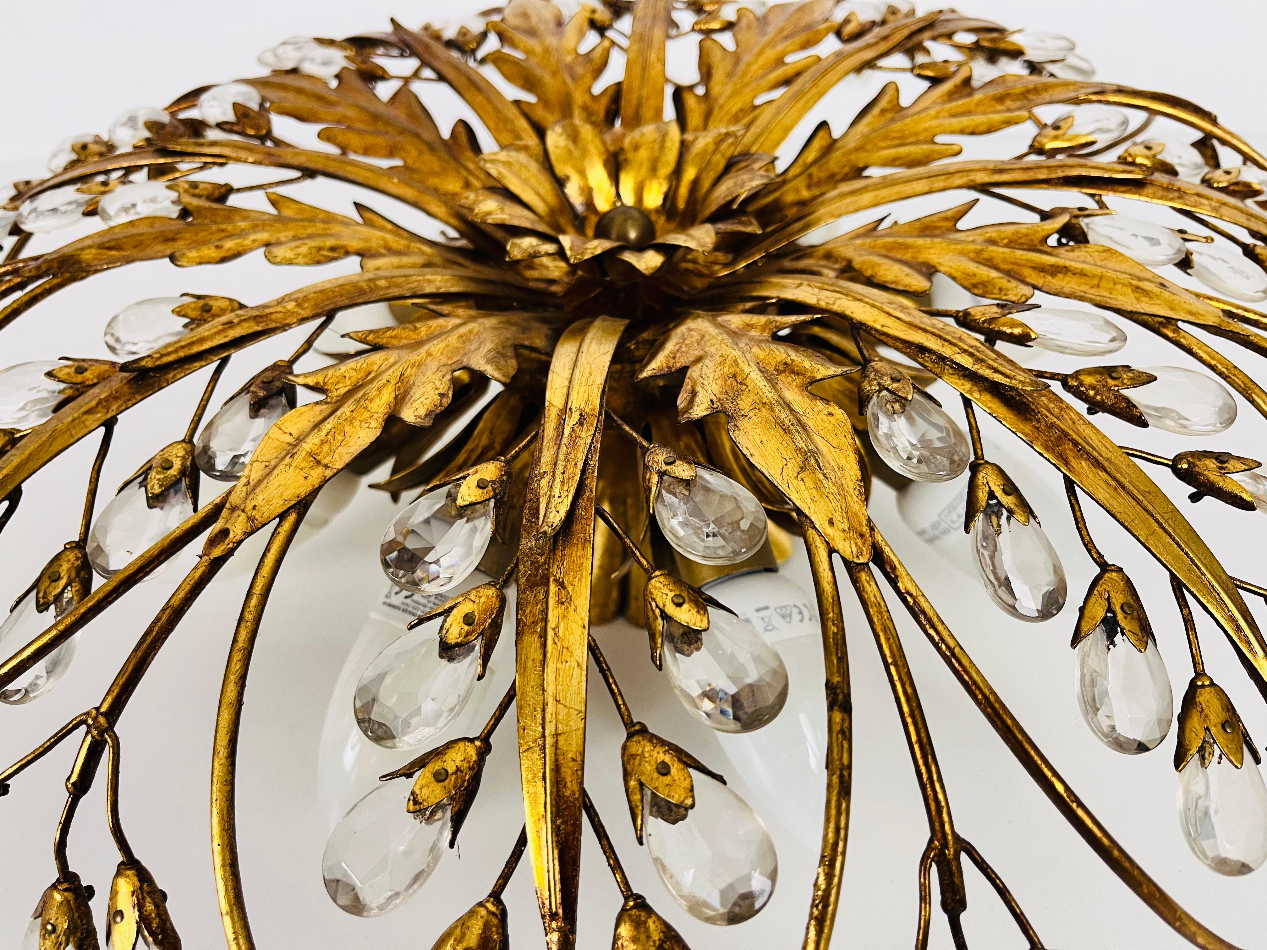 German Golden Florentine Flower Shape Flushmount by Banci Firenze, 1970s For Sale