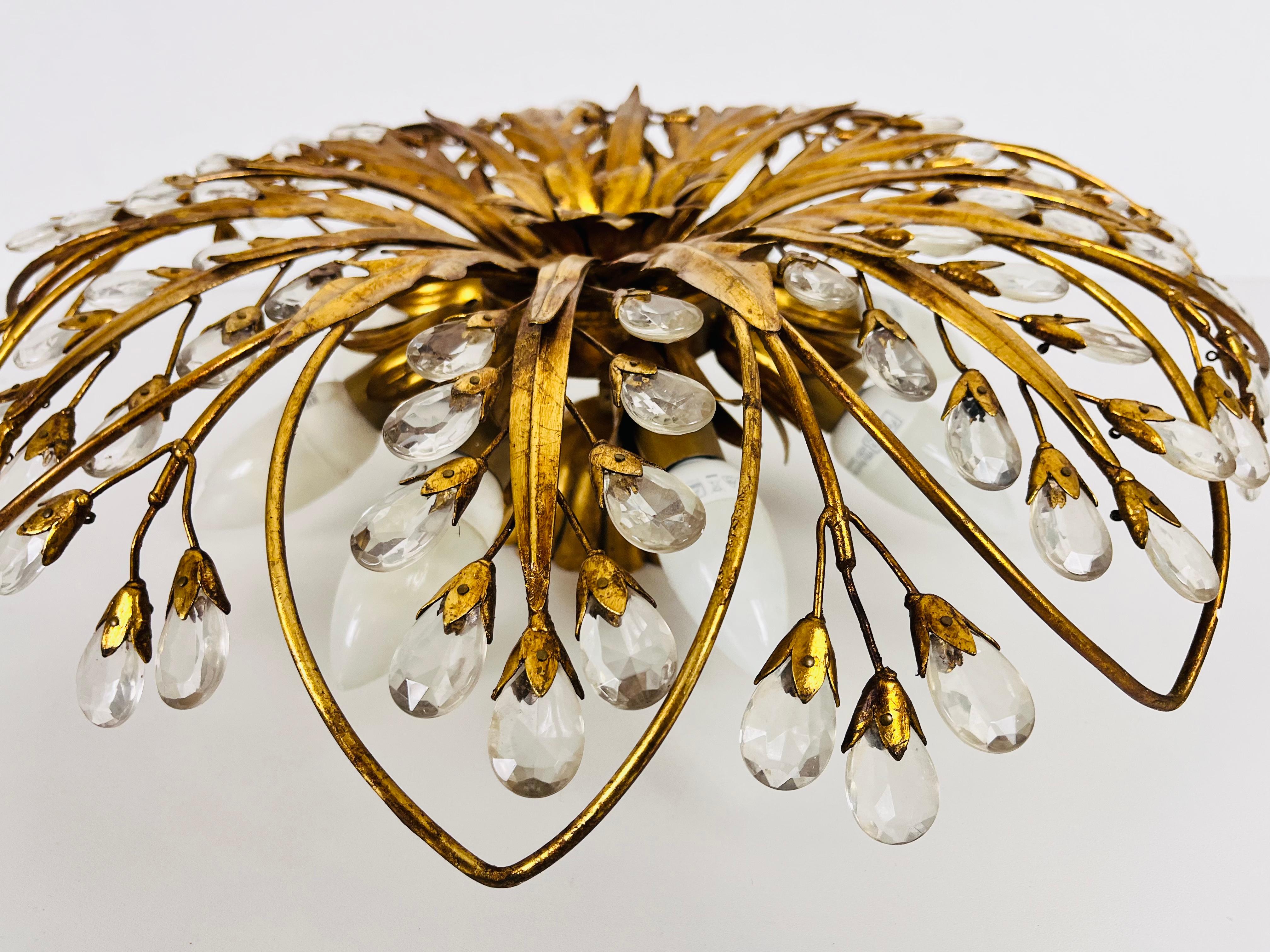 Hand-Crafted Golden Florentine Flower Shape Flushmount by Banci Firenze, 1970s For Sale