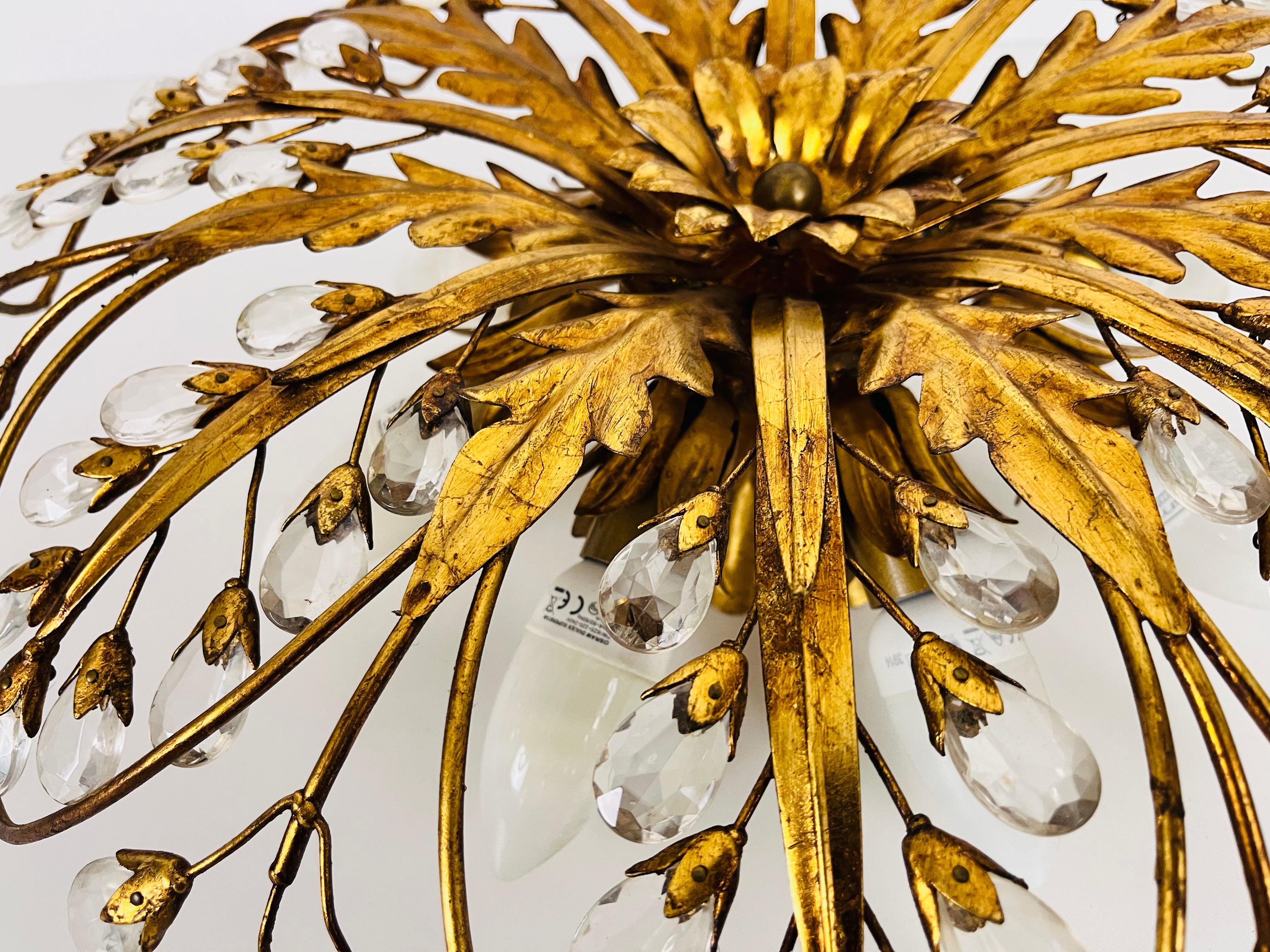 Golden Florentine Flower Shape Flushmount by Banci Firenze, 1970s In Good Condition For Sale In Hagenbach, DE