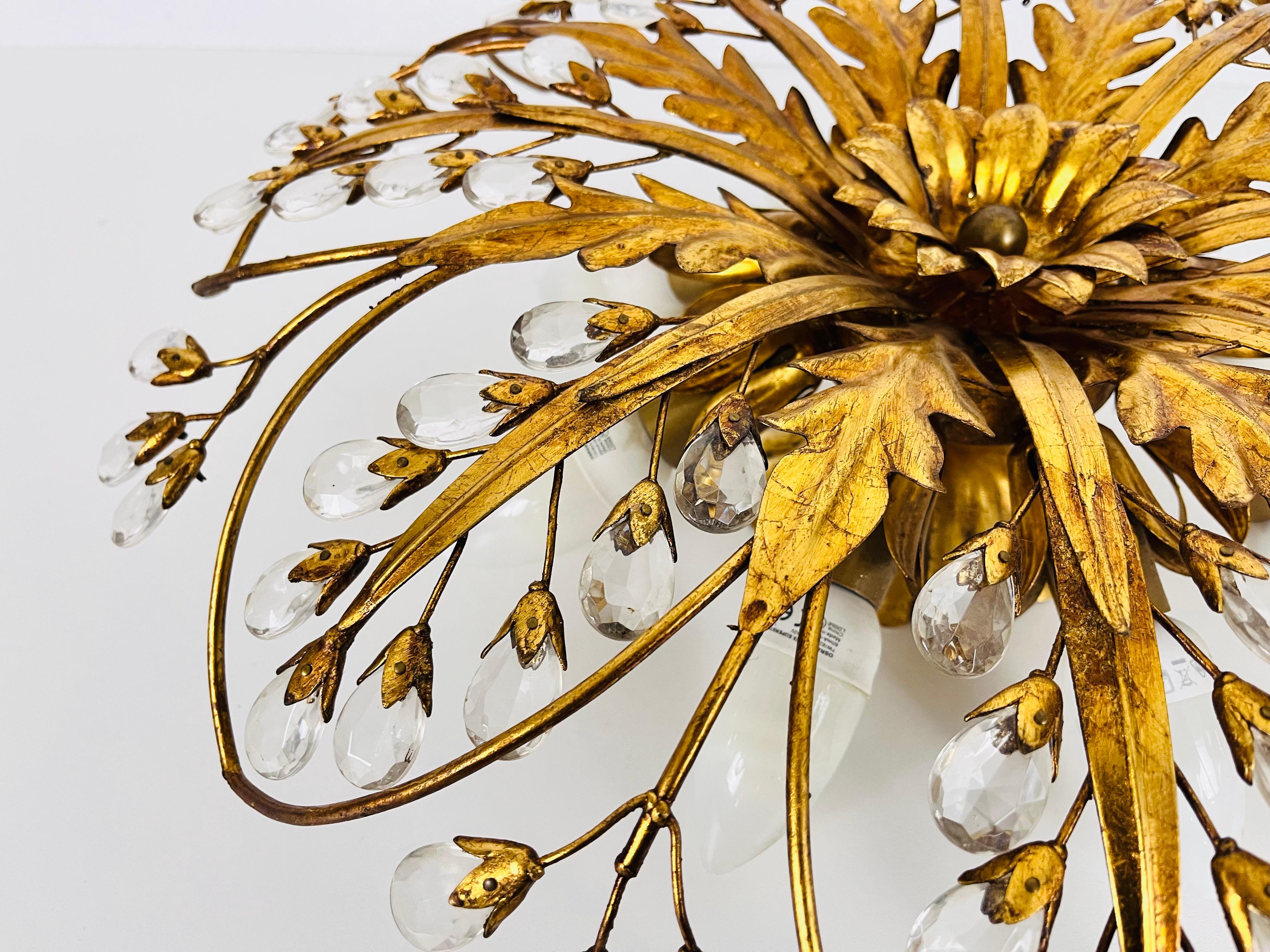 Late 20th Century Golden Florentine Flower Shape Flushmount by Banci Firenze, 1970s For Sale