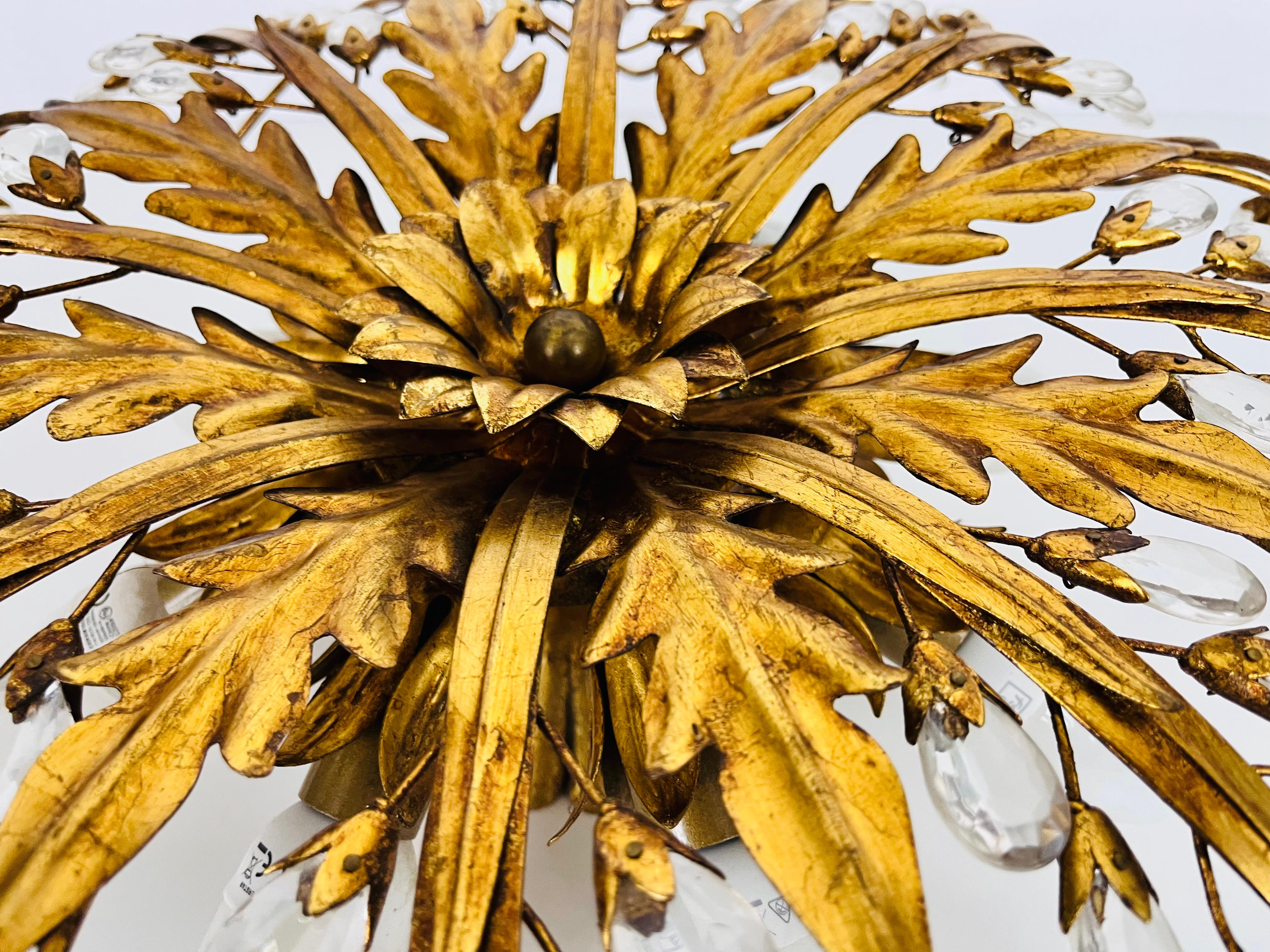 Golden Florentine Flower Shape Flushmount by Banci Firenze, 1970s For Sale 1