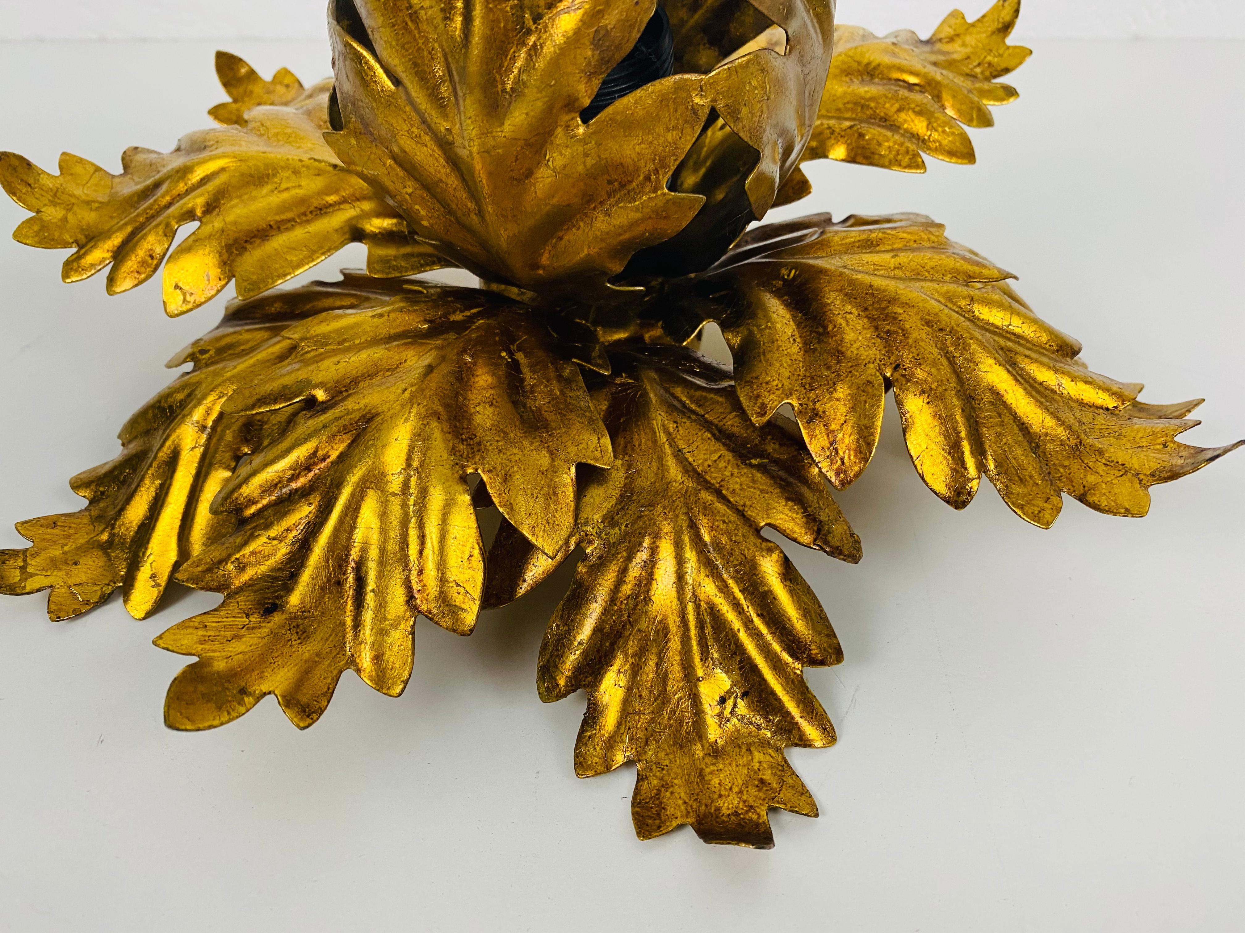 Golden Florentine Flower Shape Flushmount by Banci, Italy, 1970s In Good Condition For Sale In Hagenbach, DE