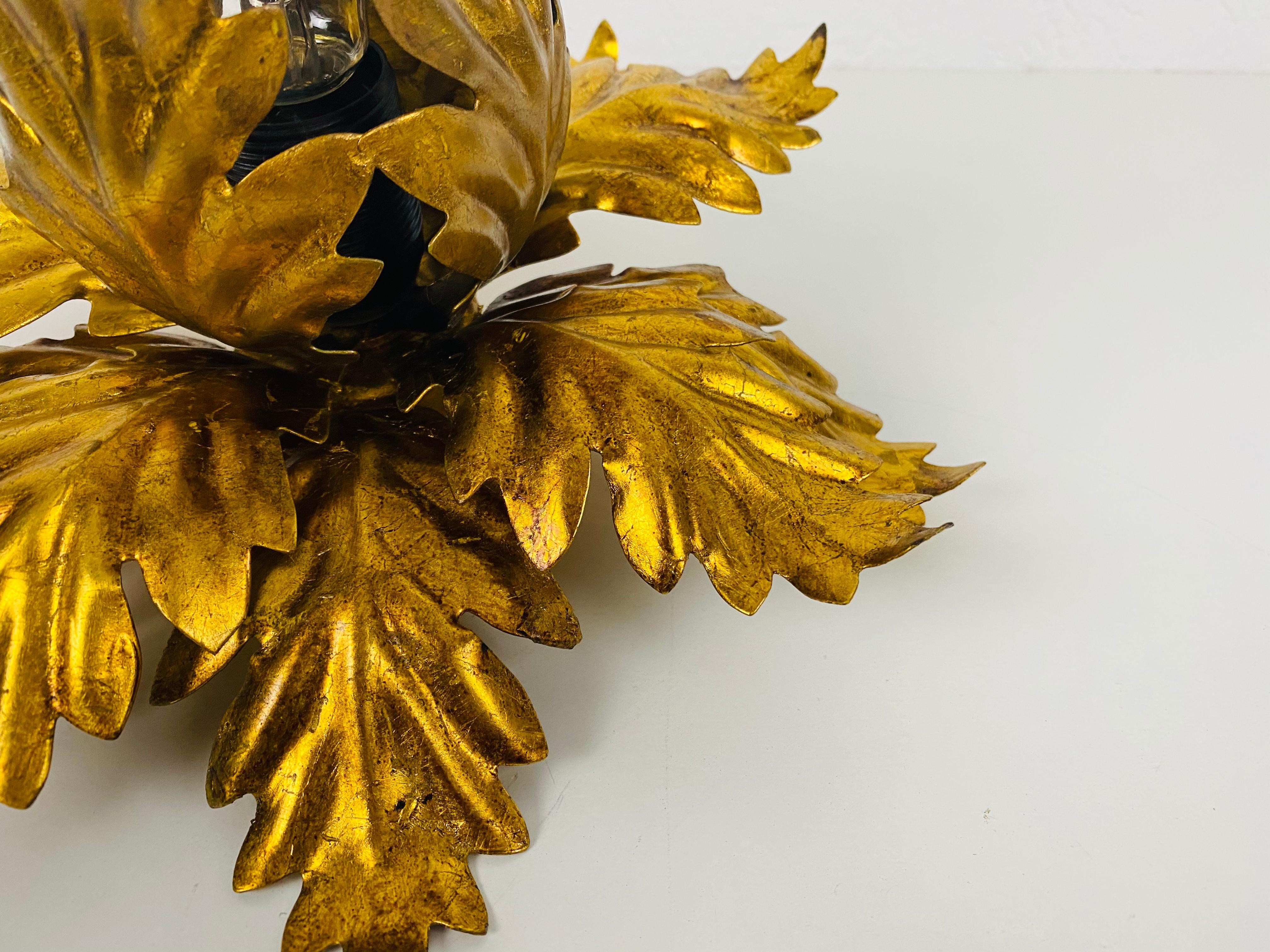 Mid-20th Century Golden Florentine Flower Shape Flushmount by Banci, Italy, 1970s For Sale