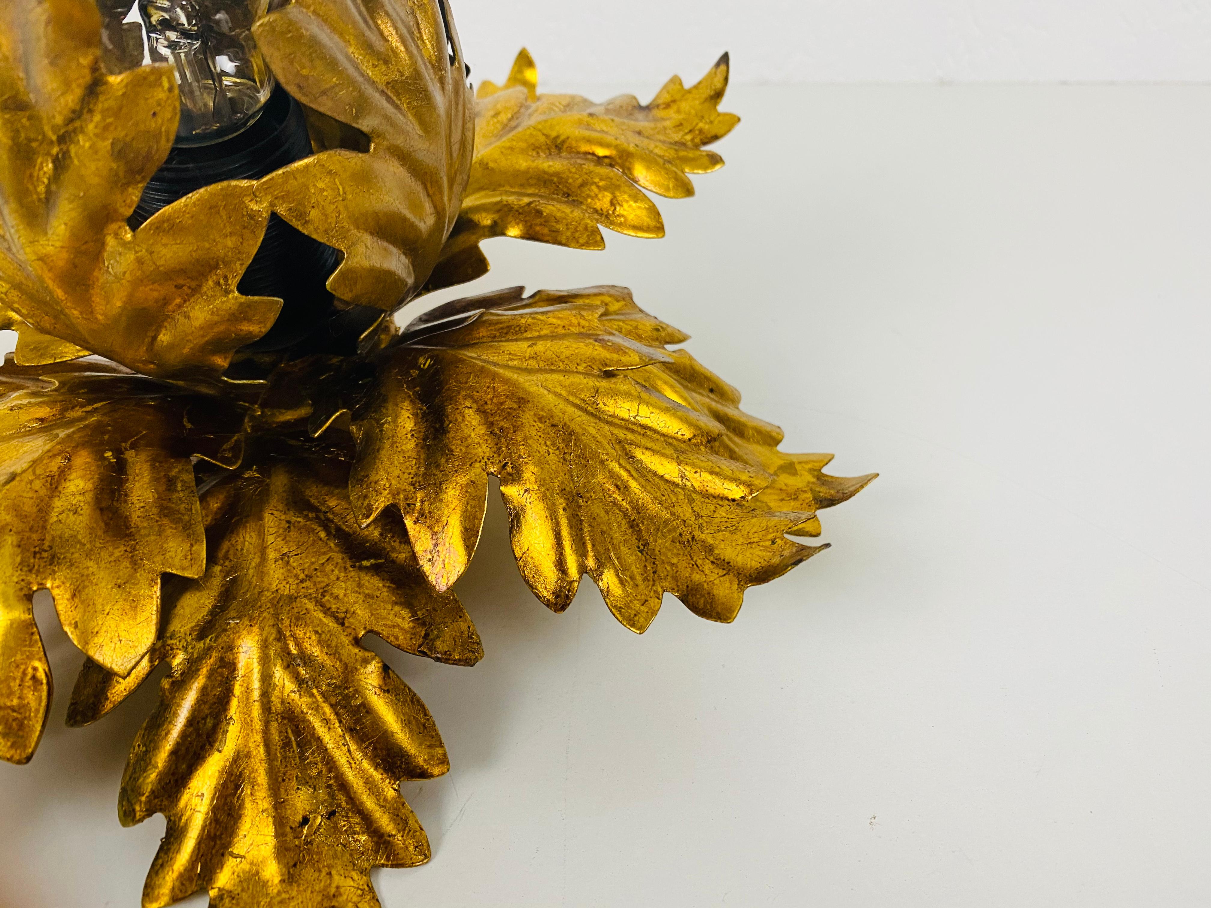 Metal Golden Florentine Flower Shape Flushmount by Banci, Italy, 1970s For Sale