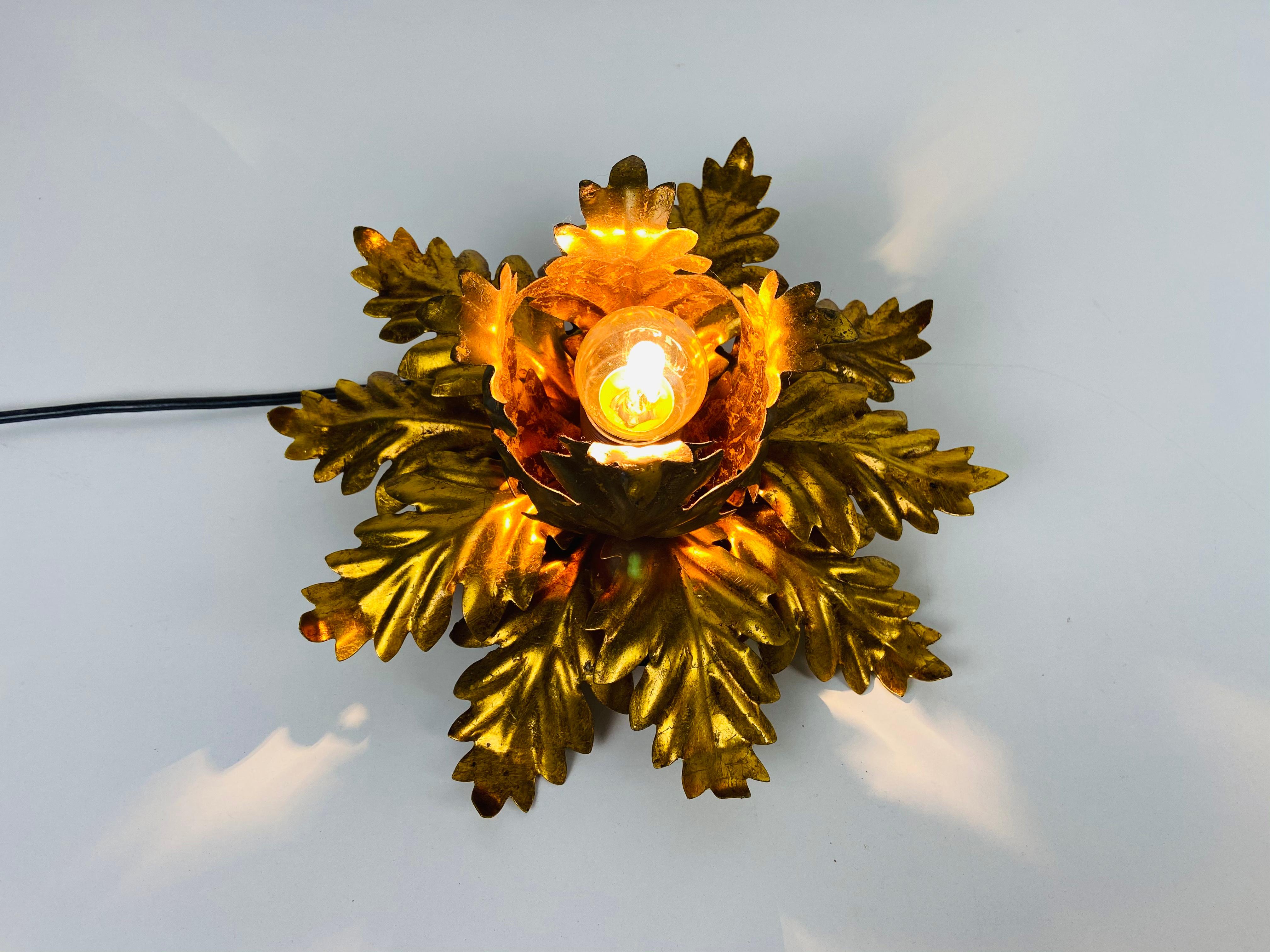 Golden Florentine Flower Shape Flushmount by Banci, Italy, 1970s For Sale 1