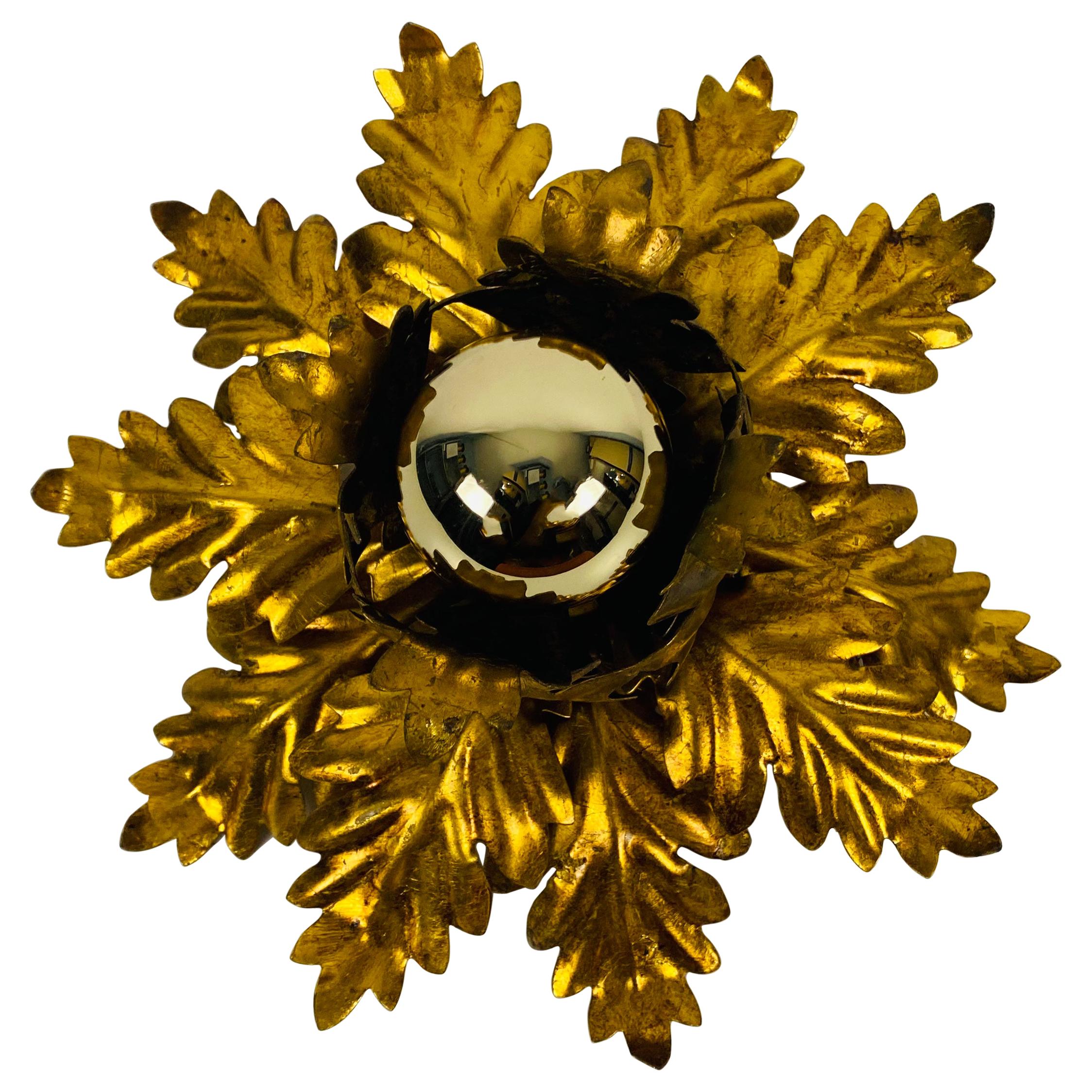 Golden Florentine Flower Shape Flushmount by Banci, Italy, 1970s