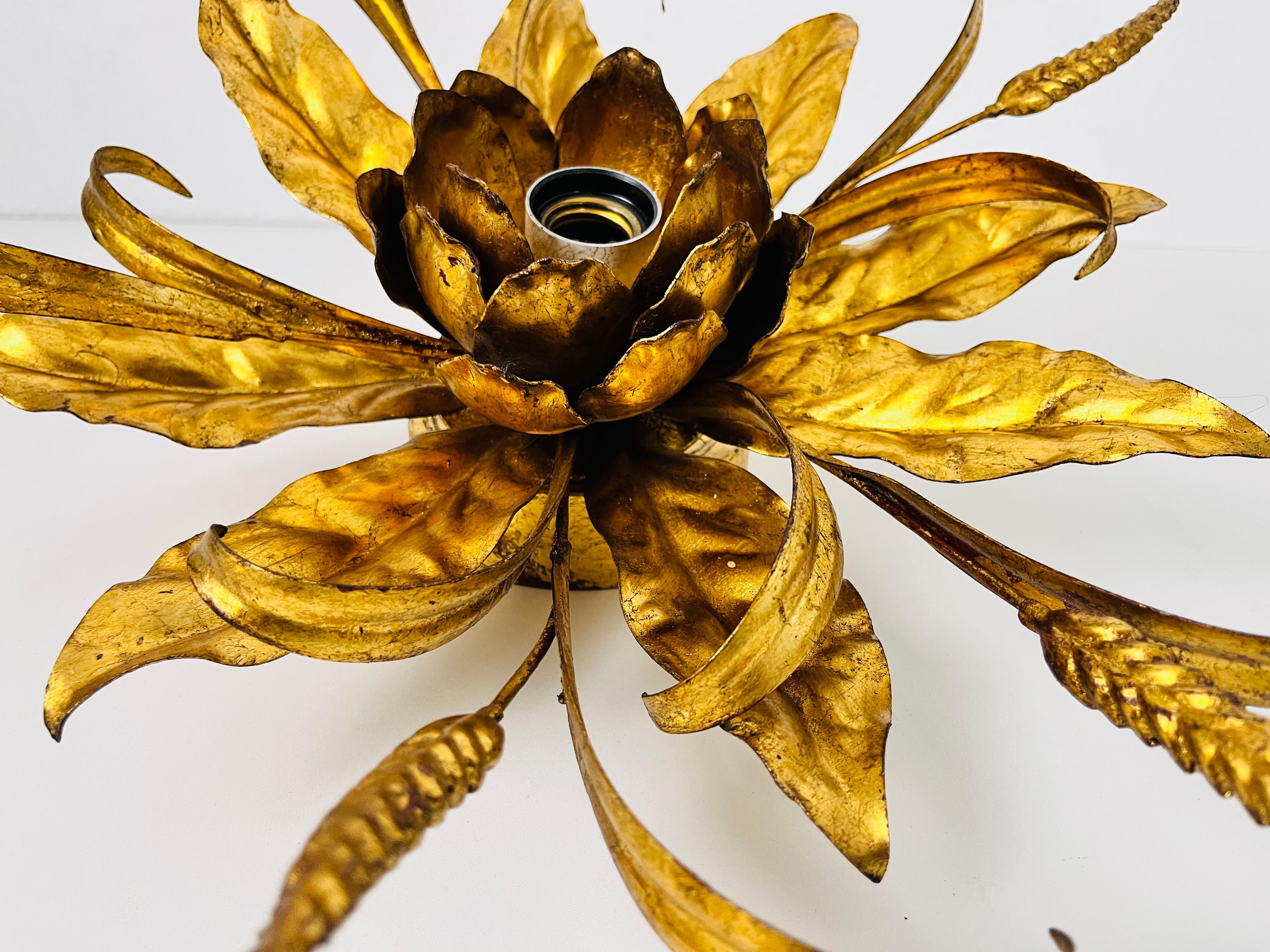 Golden Florentine Flower Shape Flushmount by Hans Kögl, Germany, 1970s For Sale 3