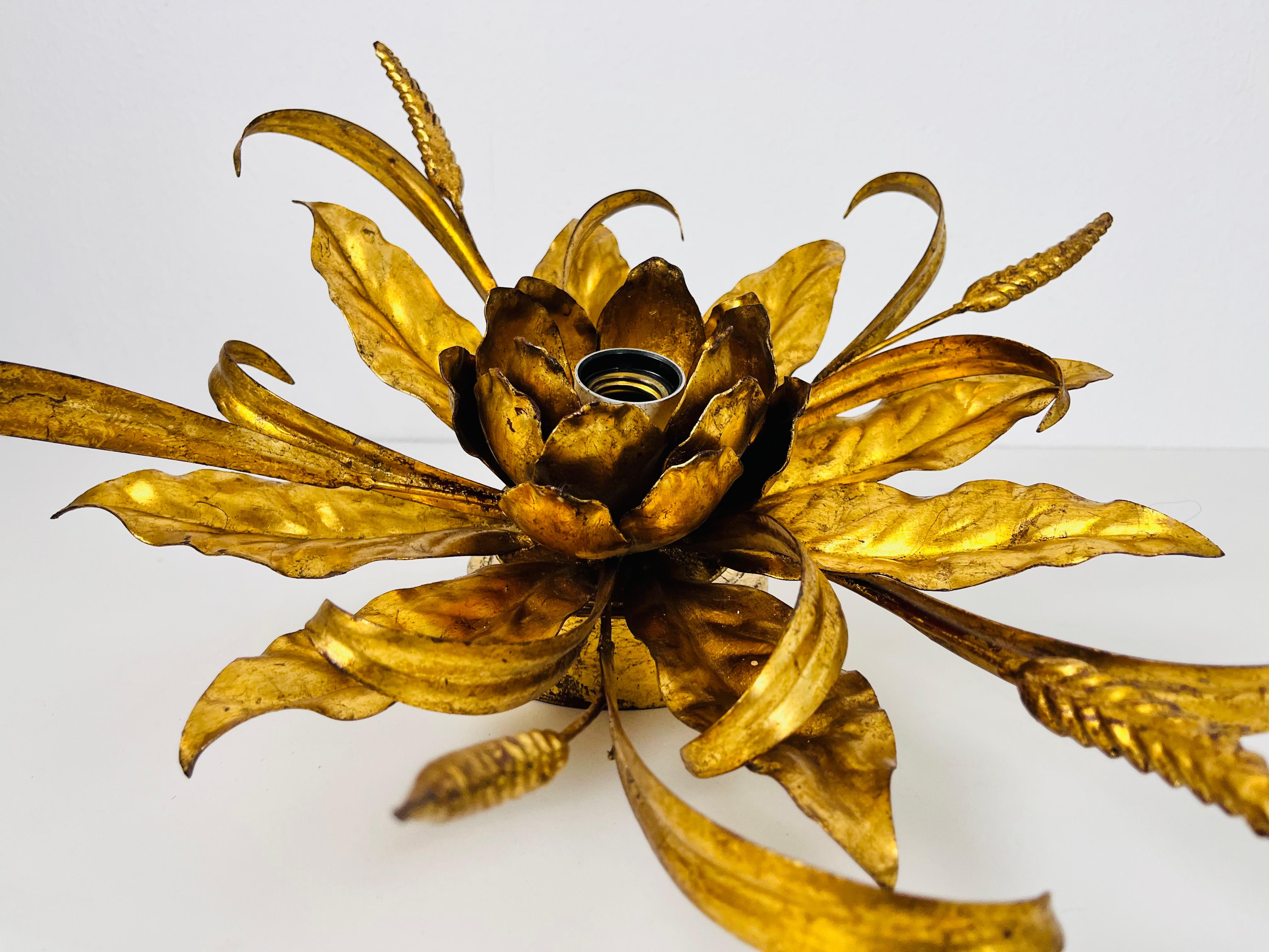 Golden Florentine Flower Shape Flushmount by Hans Kögl, Germany, 1970s For Sale 4