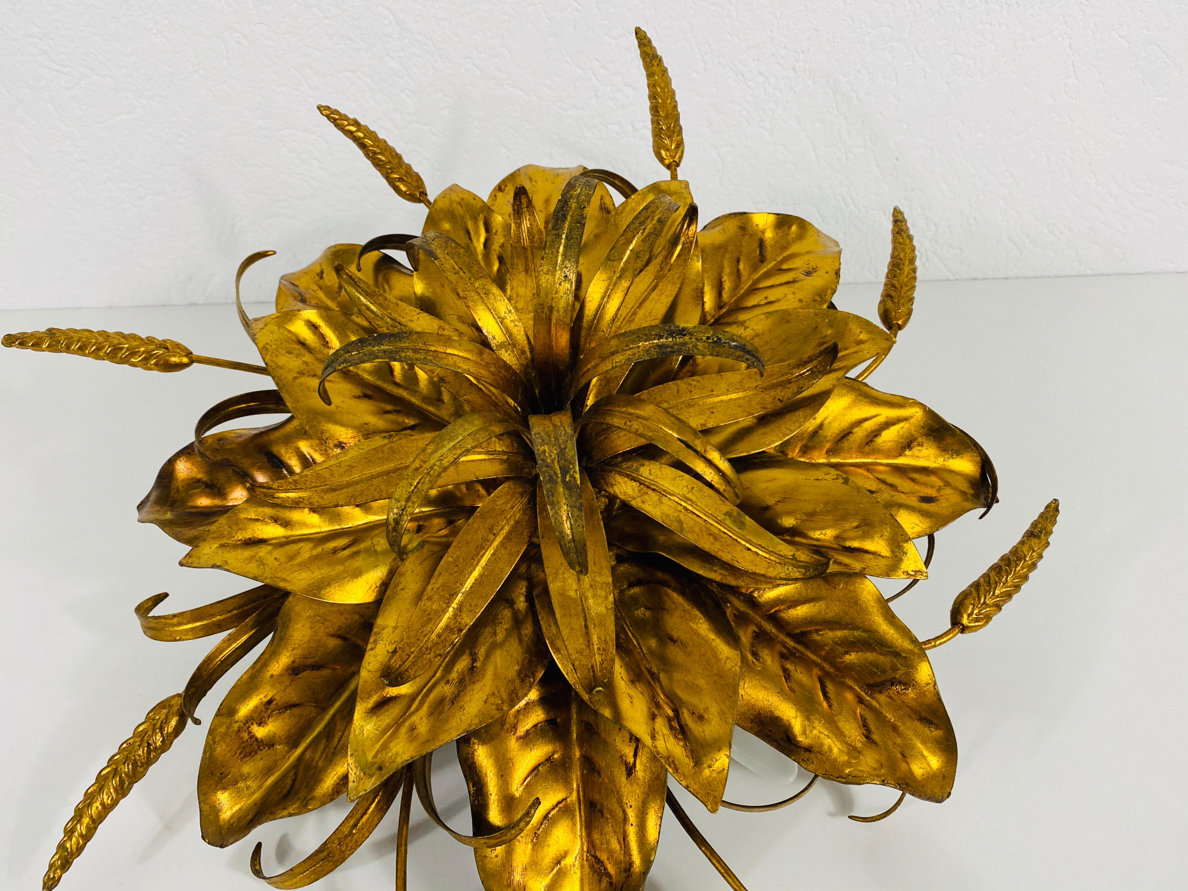 Hand-Crafted Golden Florentine Flower Shape Flushmount by Hans Kögl, Germany, 1970s