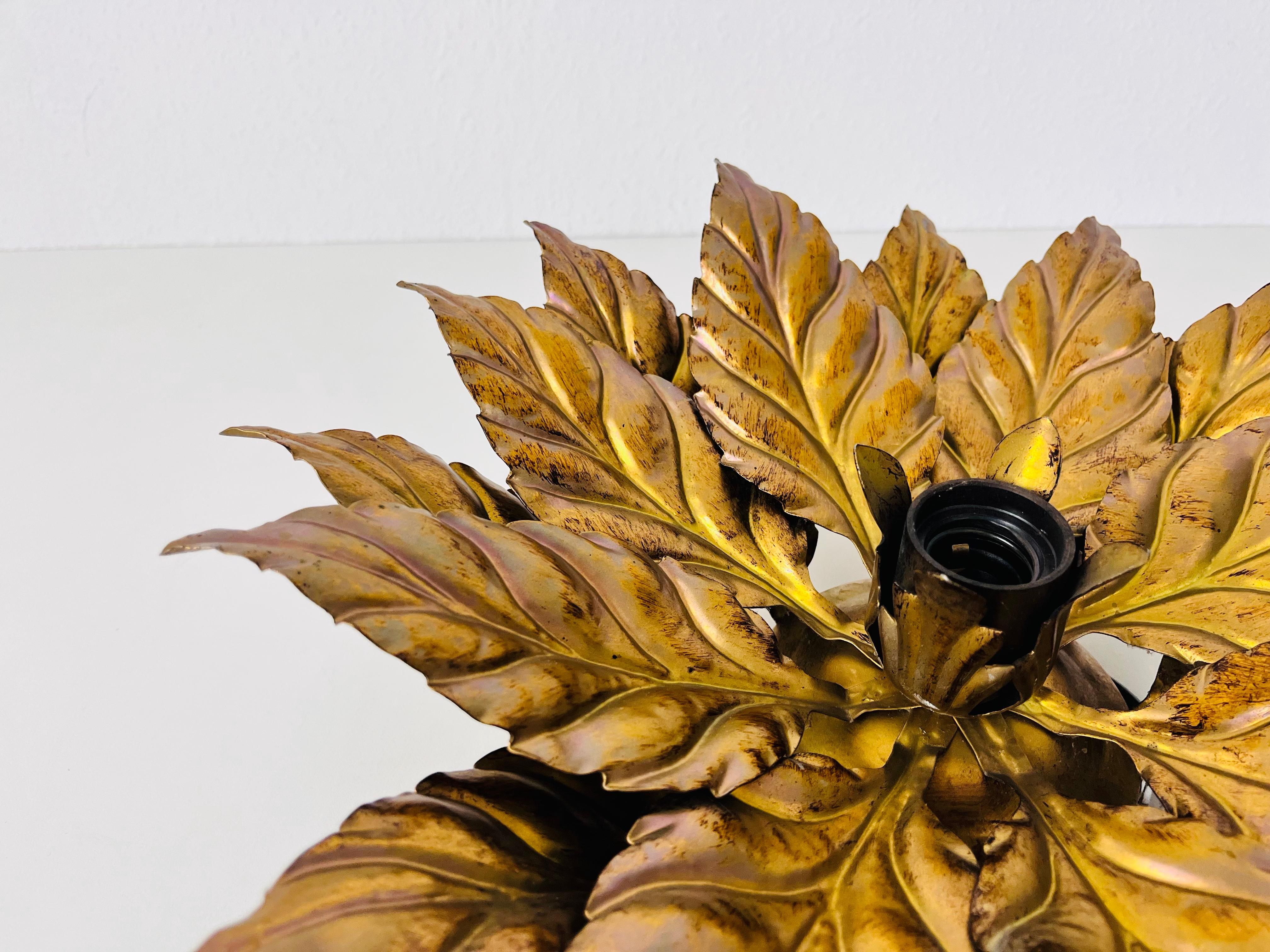 Hand-Crafted Golden Florentine Flower Shape Flushmount by Hans Kögl, Germany, 1970s For Sale