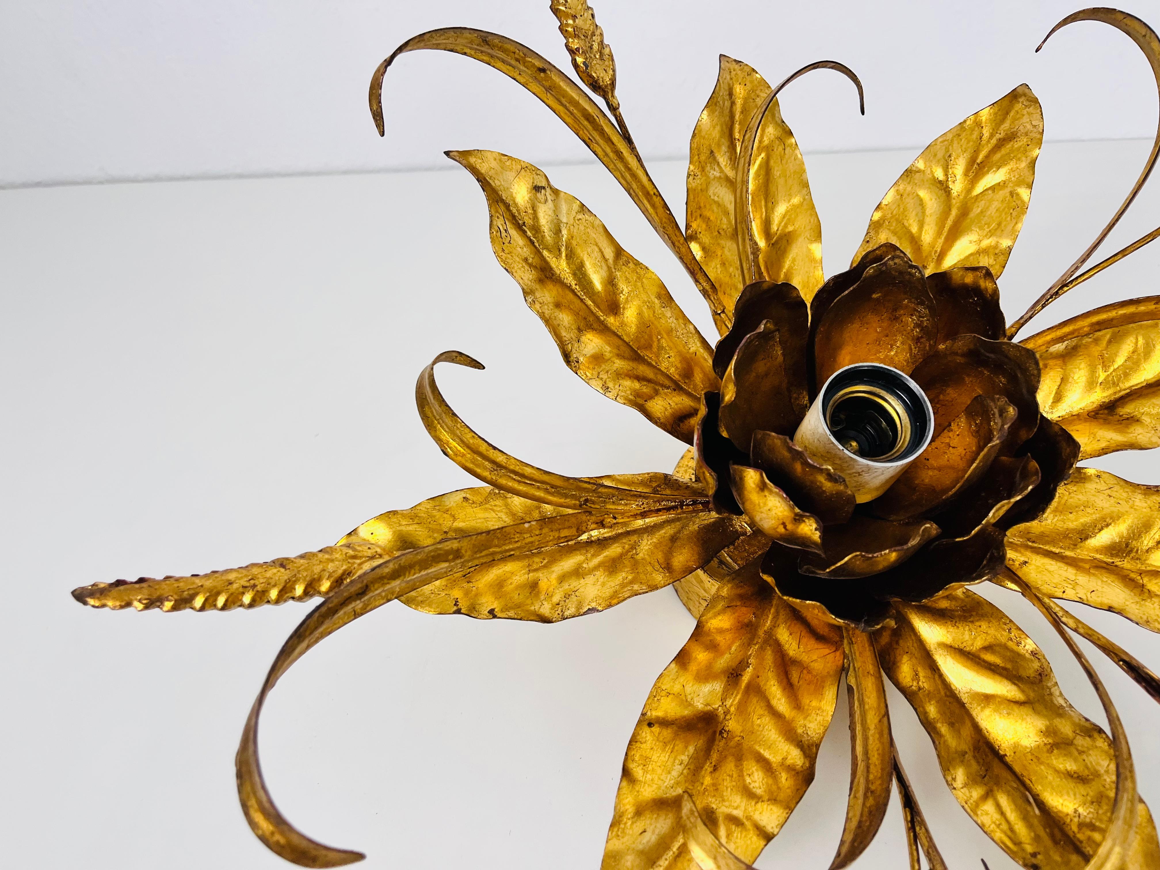 Late 20th Century Golden Florentine Flower Shape Flushmount by Hans Kögl, Germany, 1970s For Sale