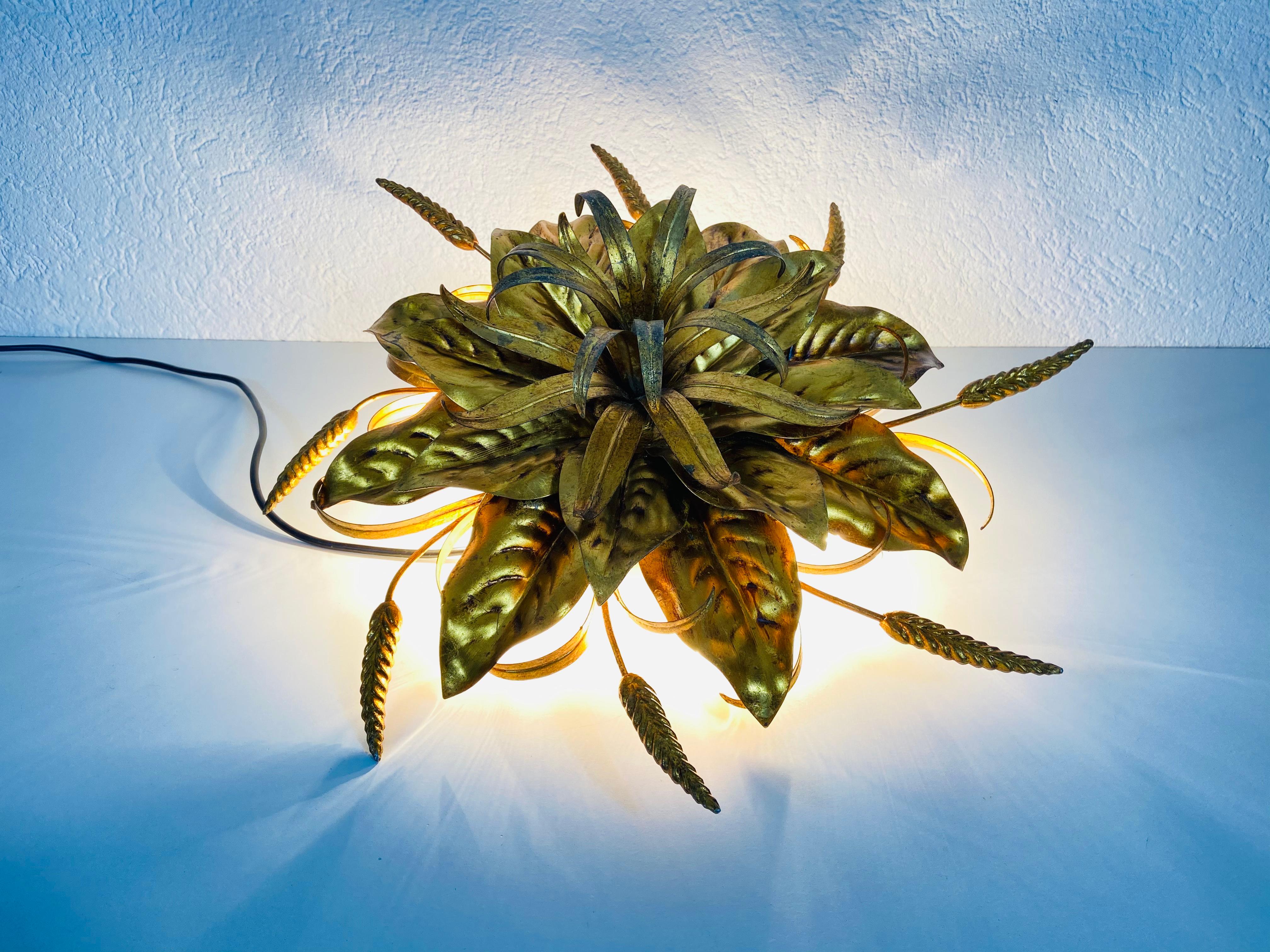 Metal Golden Florentine Flower Shape Flushmount by Hans Kögl, Germany, 1970s