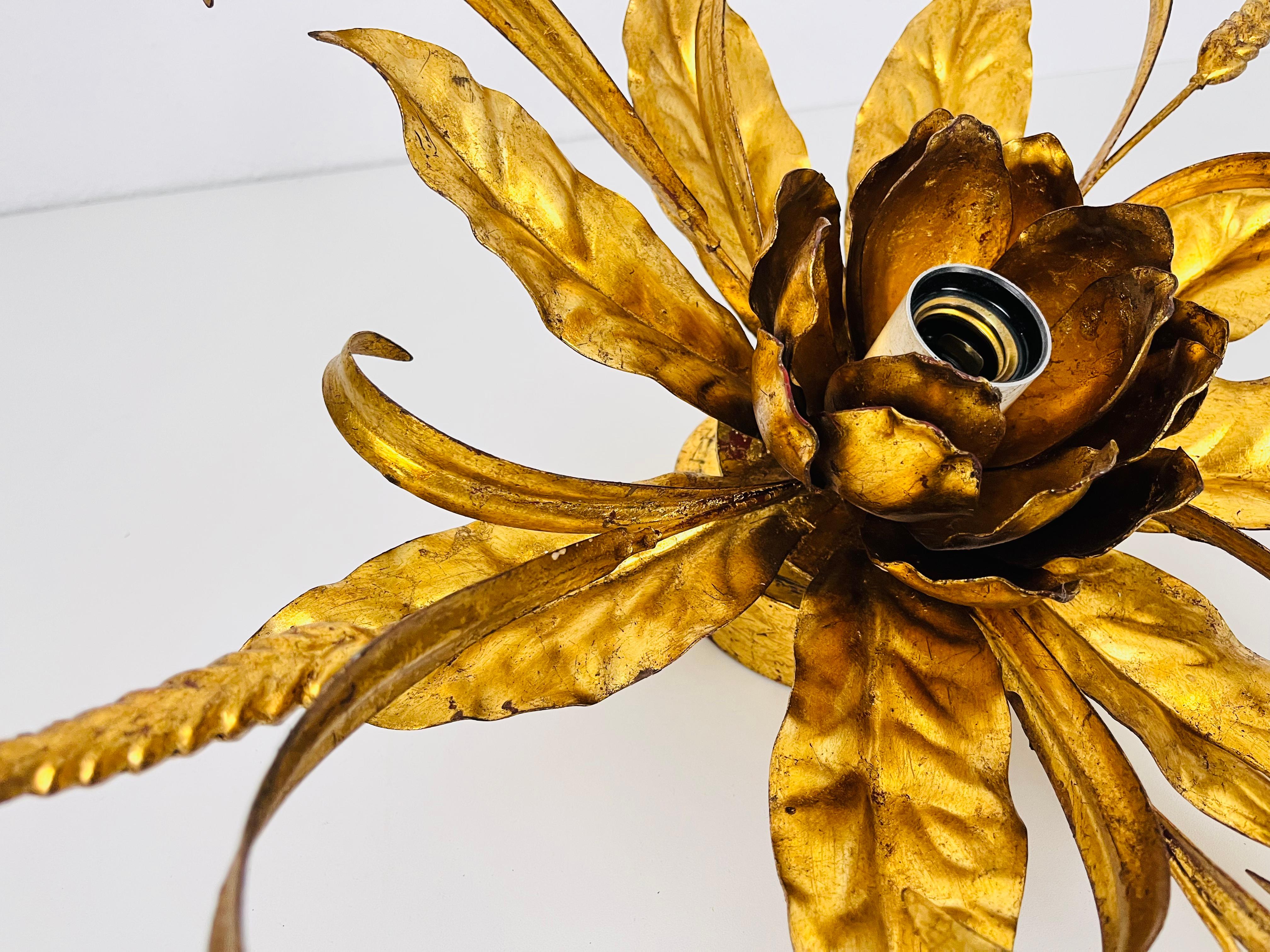 Metal Golden Florentine Flower Shape Flushmount by Hans Kögl, Germany, 1970s For Sale