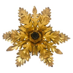 Golden Florentine Flower Shape Flushmount by Hans Kögl, Germany, 1970s