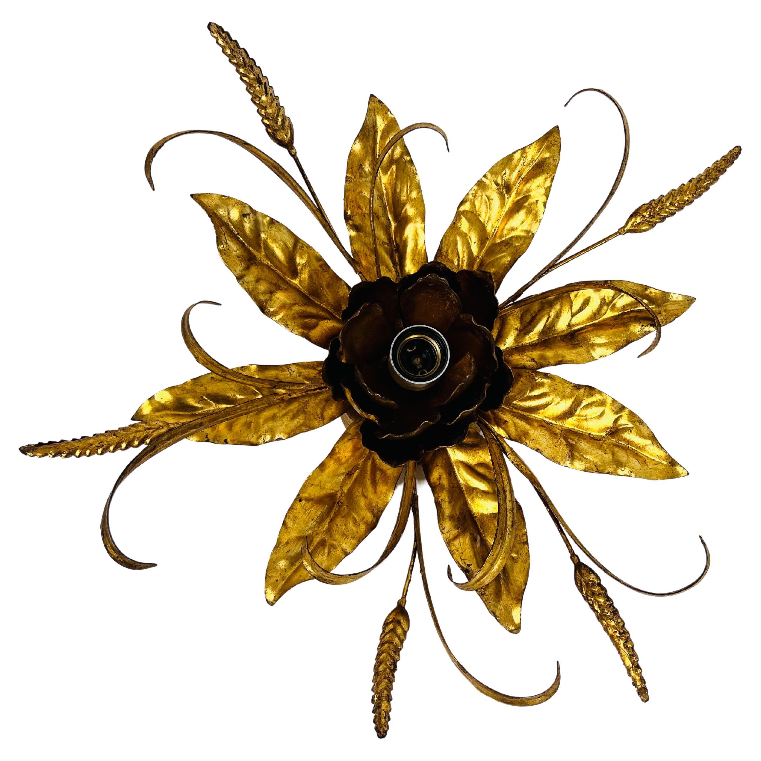 Applique en forme de fleur en or florentin de Hans Kögl, Allemagne, 1970