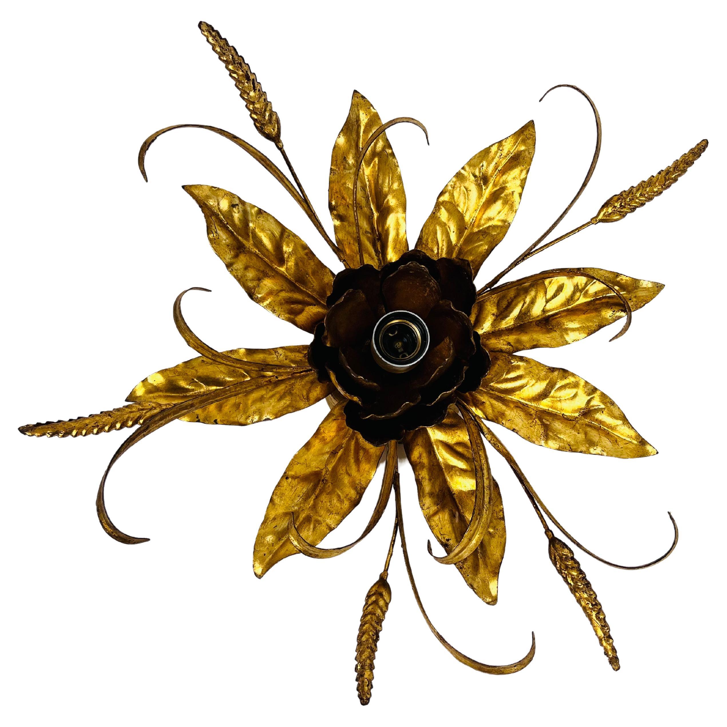 Golden Florentine Flower Shape Flushmount by Hans Kögl, Germany, 1970s