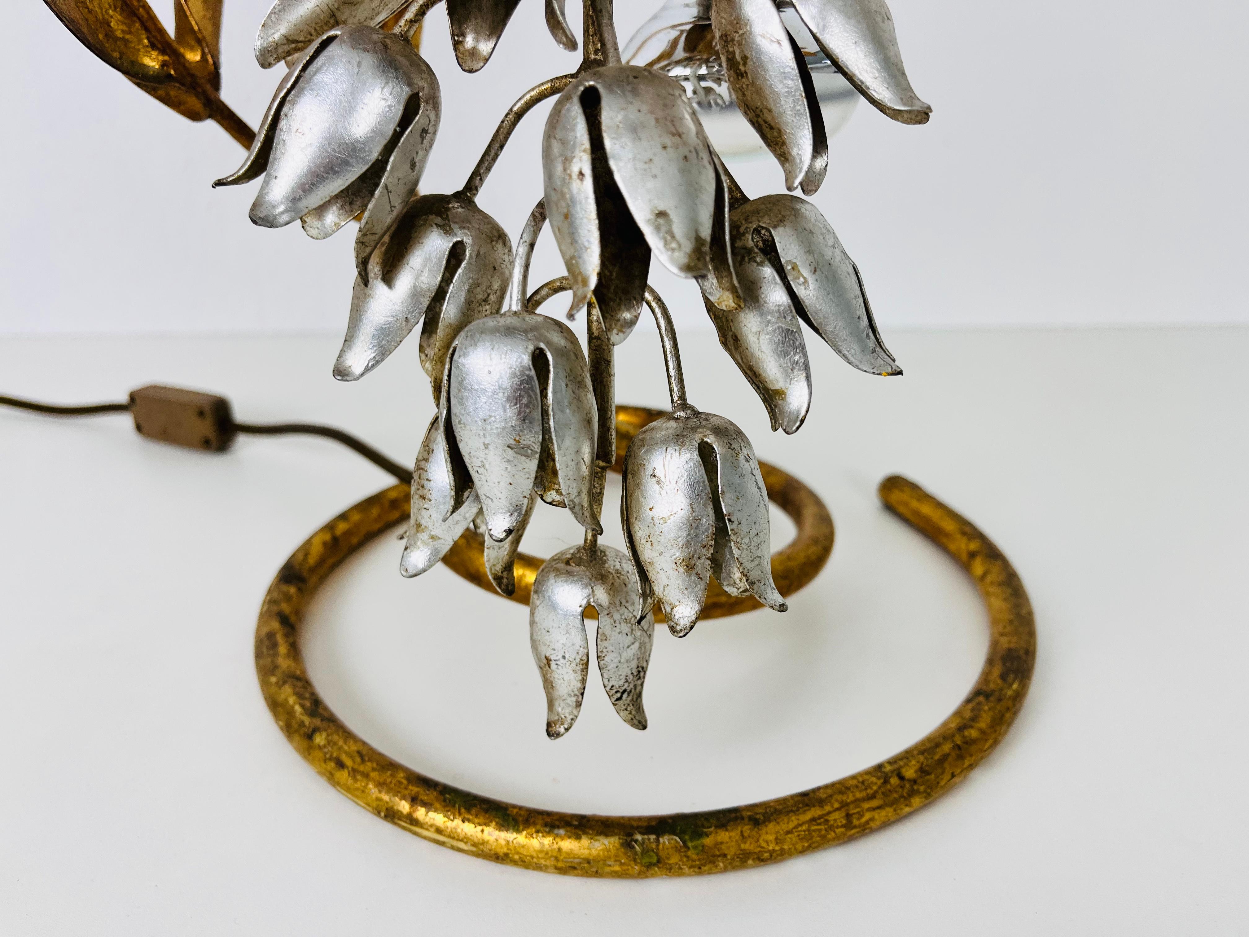 Metal Golden Florentine Flower Shape Table Lamp by Hans Kögl, Germany, 1970s For Sale