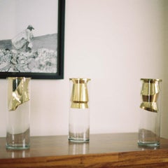 Golden Flower Vase I Brass and Glass, Handcrafted in México